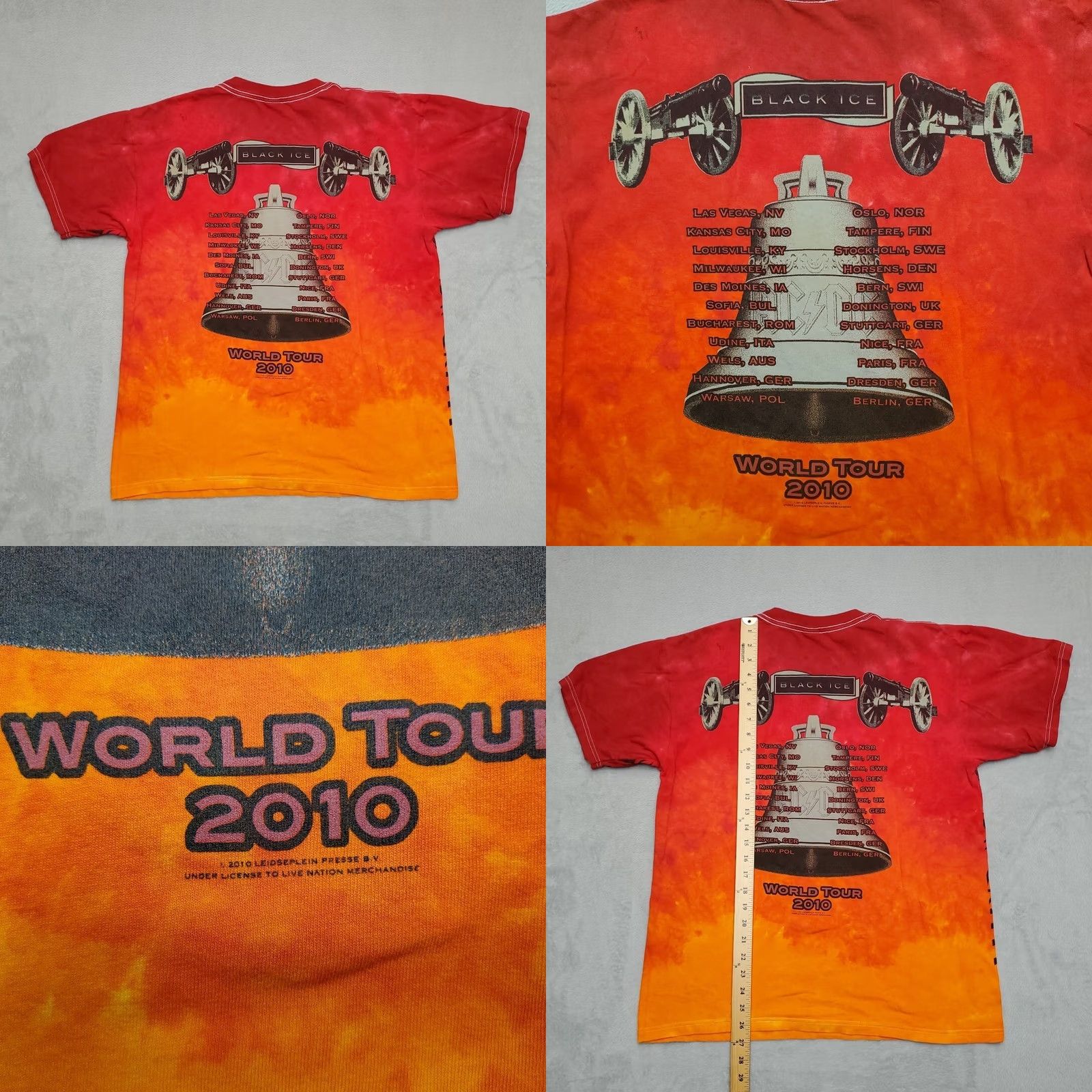 Vintage ACDC Shirt Mens L Red Orange Tie Dye 2010 Black Ice Concert Band TEE Rock Size US L / EU 52-54 / 3 - 8 Thumbnail