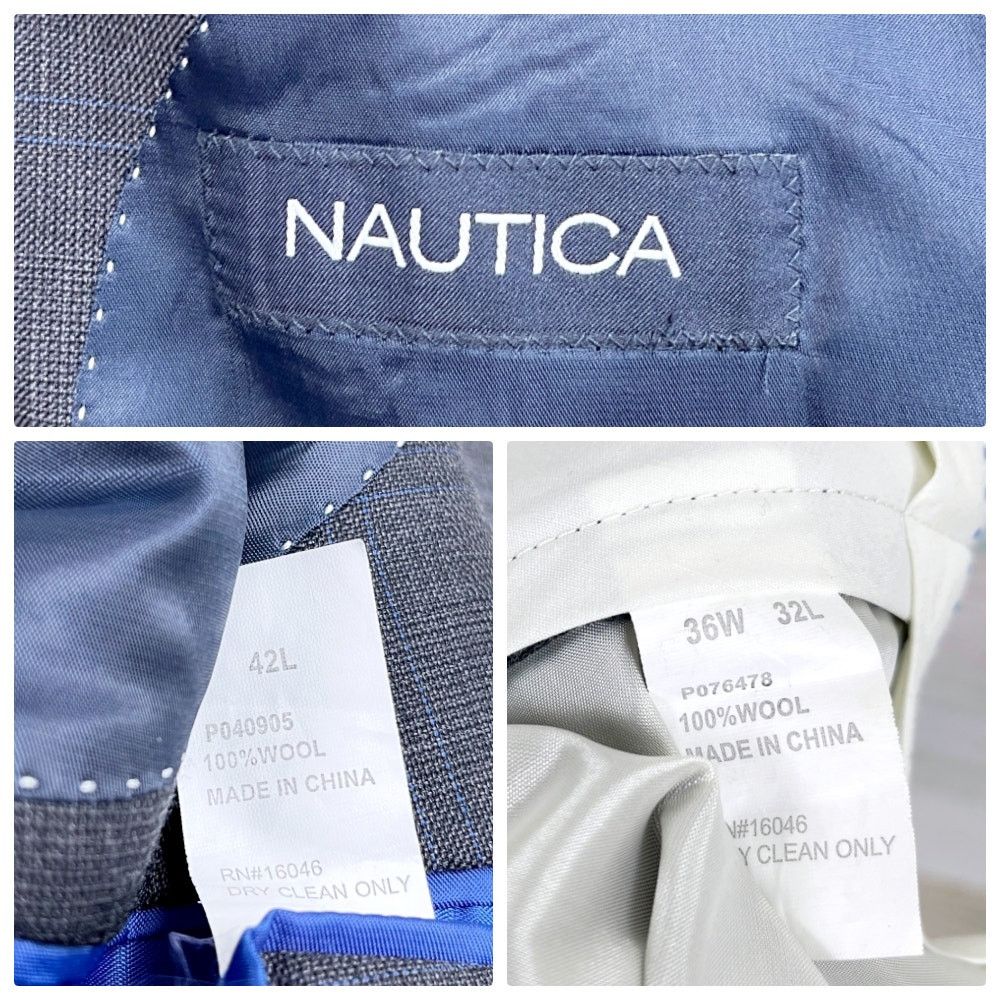 Nautica Nautica Wool Windowpane Suit Gray Two Button Mens 42L 36W Size 42L - 14 Thumbnail