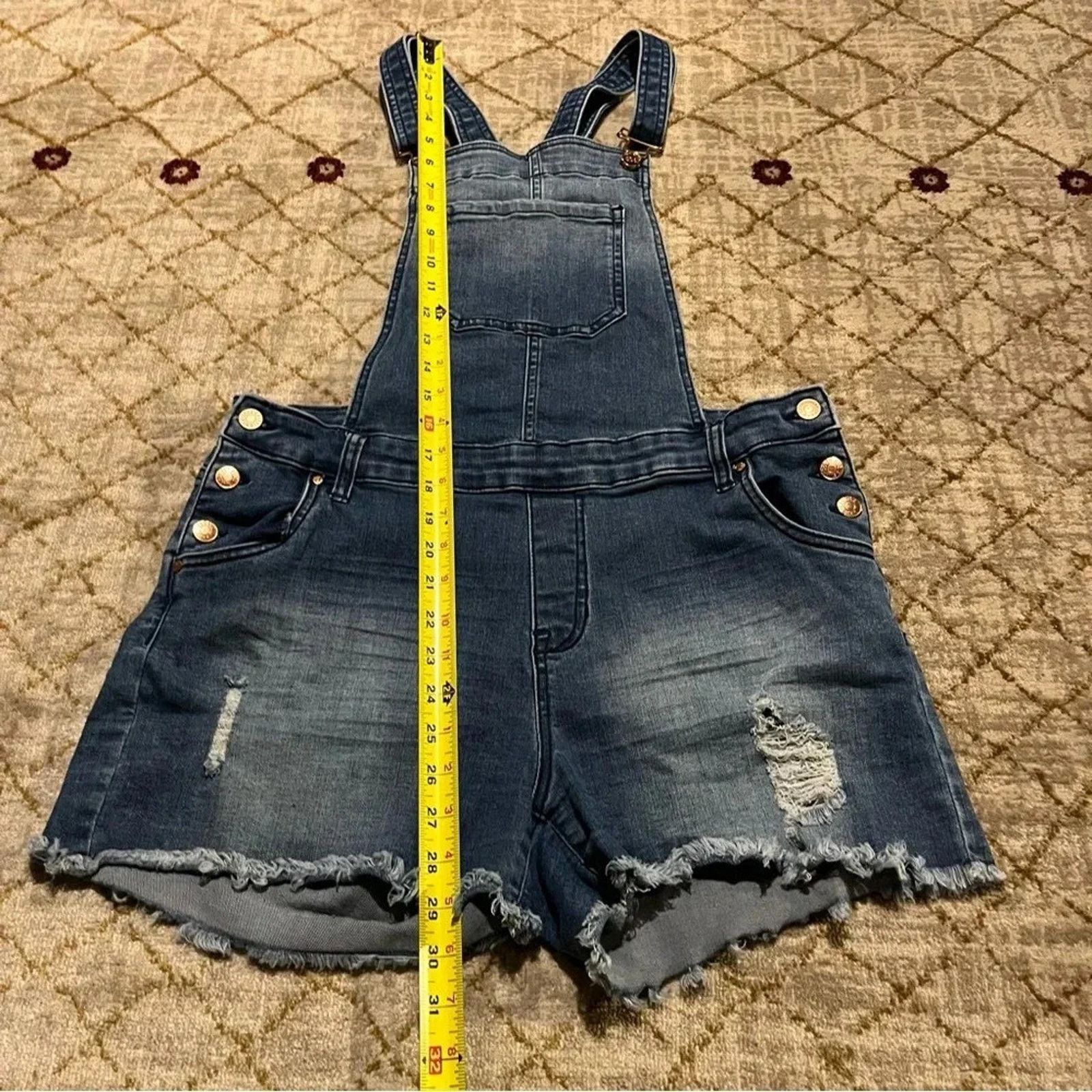Pink Celebrity PINK Juniors Large Denim Overall Shorts Cut Off Size 28" / US 6 / IT 42 - 3 Thumbnail