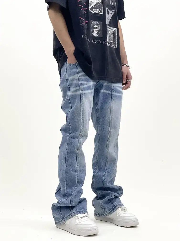 washed faded patchwork hiphop flared jeans