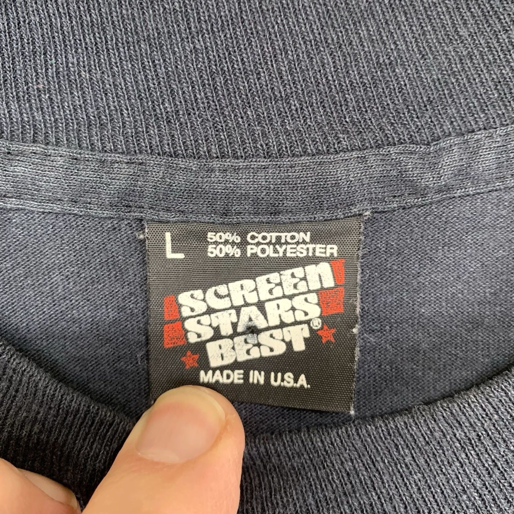 Vintage VINTAGE Scree Stars Best Black Single Stitch T-Shirt Adult L Graphic Print Barton Braves Baseball 80s Unisex Size US L / EU 52-54 / 3 - 5 Thumbnail