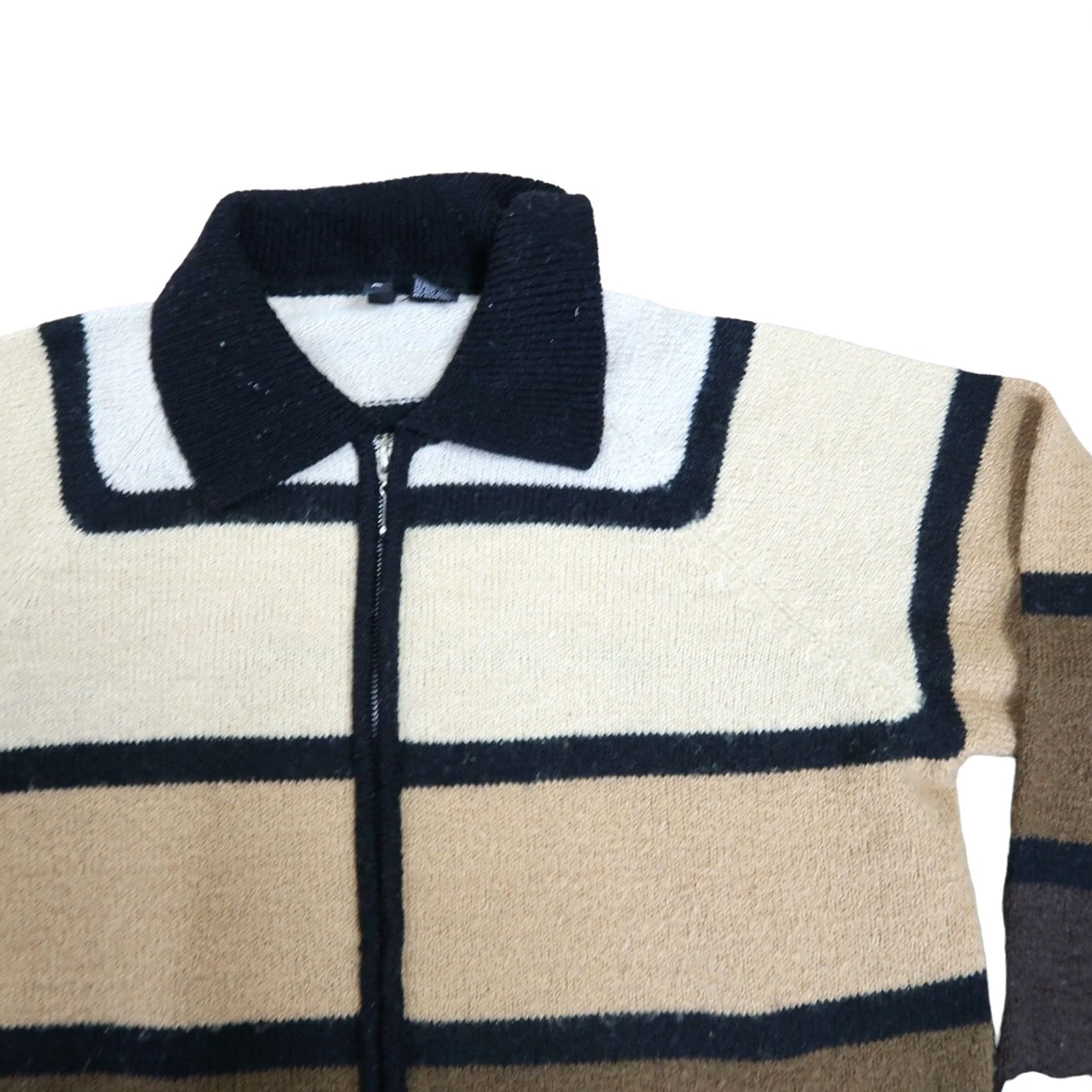 Brandblack VINTAGE 90s Tan Brown Black Ombre Stripe Knit Zip Front Cardigan XL Mens? Womens? (Brand: Jason Maxwell) Size XL / US 12-14 / IT 48-50 - 2 Thumbnail