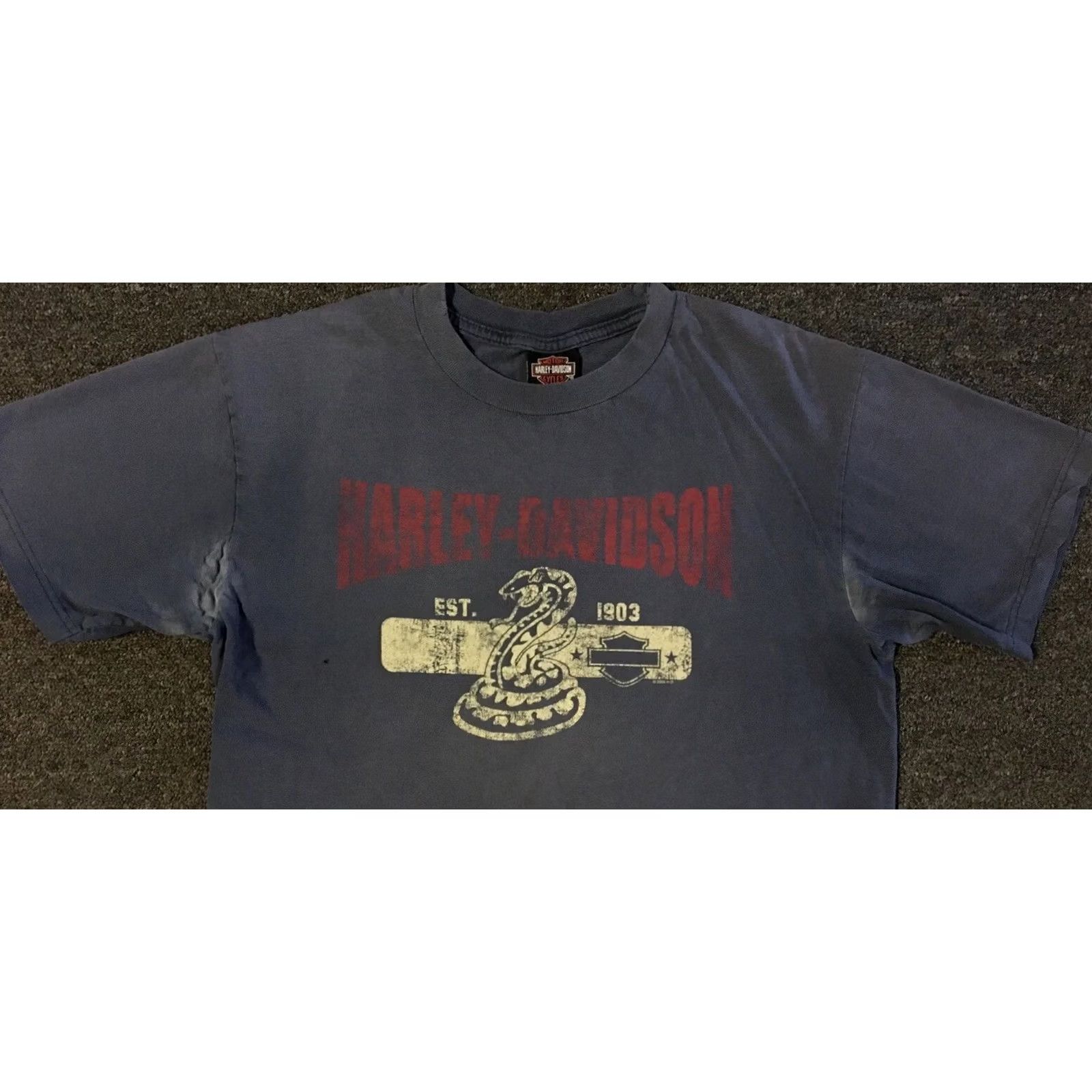 Harley Davidson Harley-Davidson Shirt Mens L Blue Vintage Germany Thrashed Faded Distressed Flames Graphic Tee 90s Y2K Grunge Punk Rock Biker USA California Size US L / EU 52-54 / 3 - 6 Thumbnail