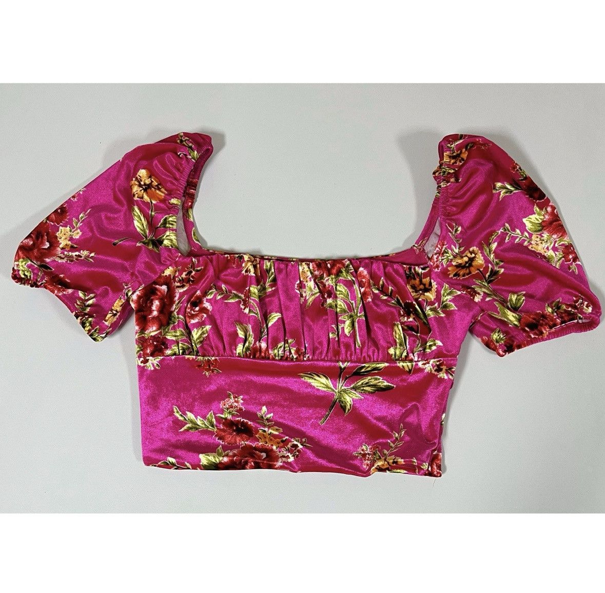 Free People Hot Pink Magenta Floral Velvet Top Shirt Blouse Size S 🌺✨ Size S / US 4 / IT 40 - 1 Thumbnail