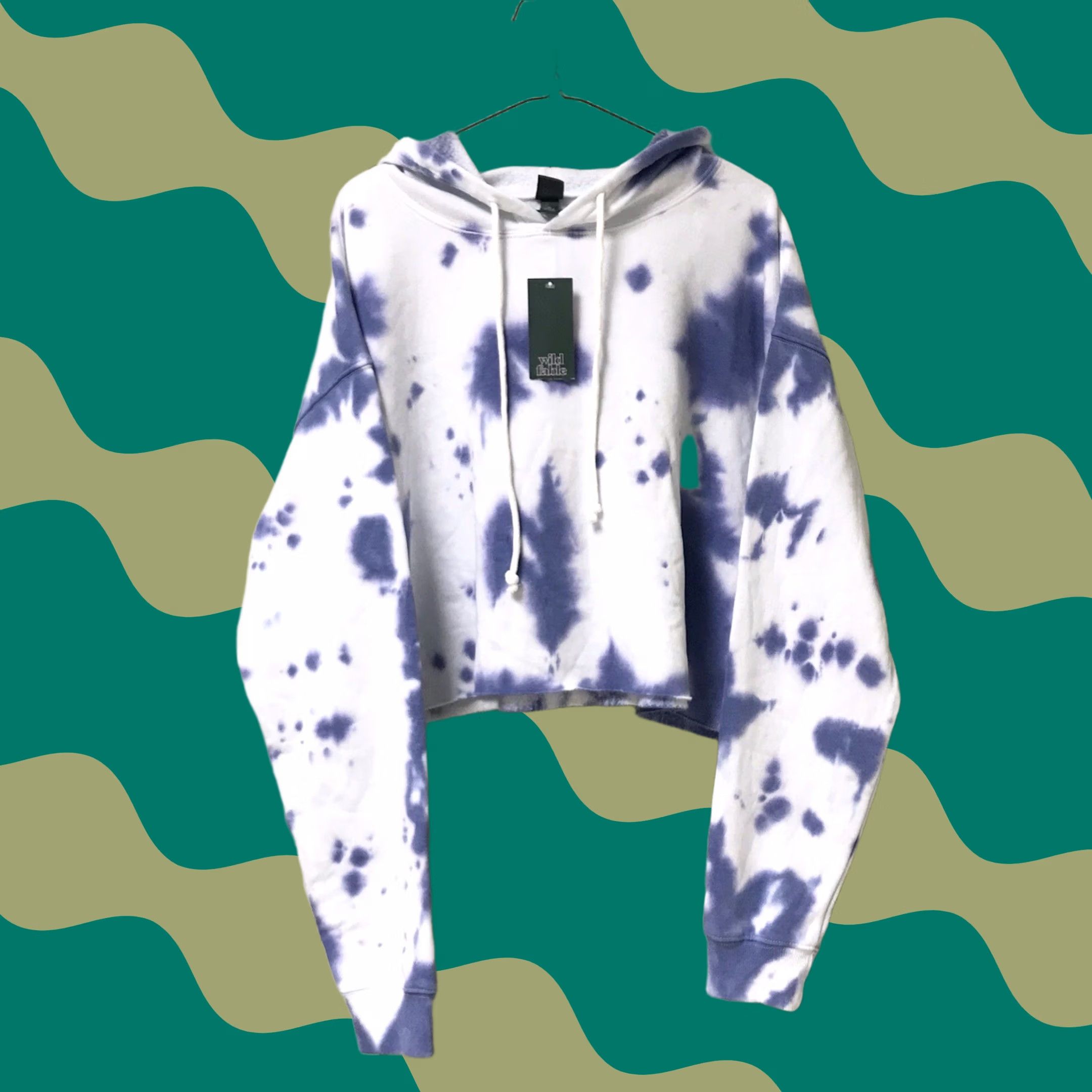 Vintage Wild Fable Women White/Blue Surf Tie-Dye Pullover Cropped Hoodie Sweatshirt XL Size XL / US 12-14 / IT 48-50 - 1 Thumbnail