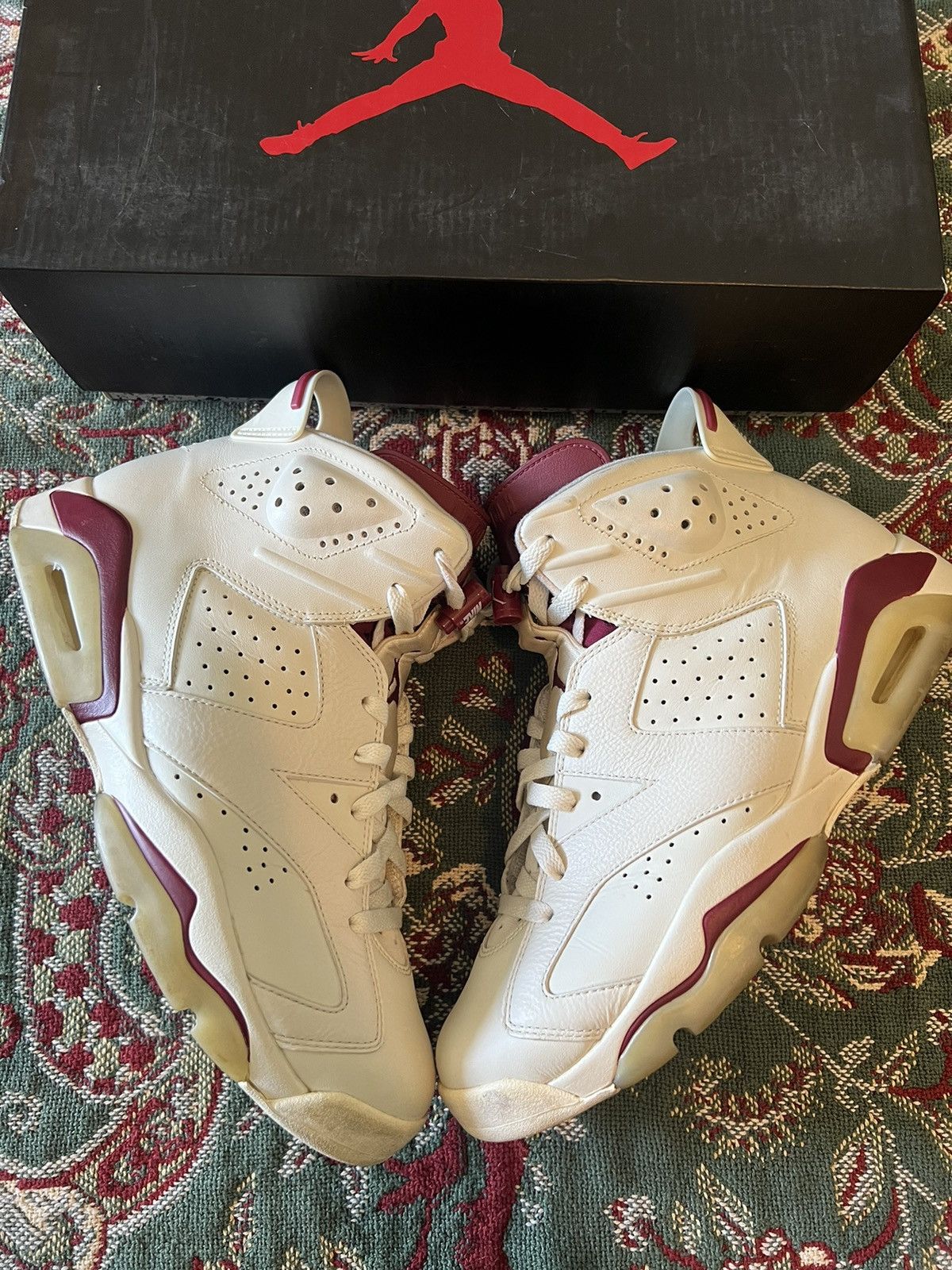 image of Jordan Brand 6 Retro Maroon 2015 Shoes in White, Men's (Size 10)