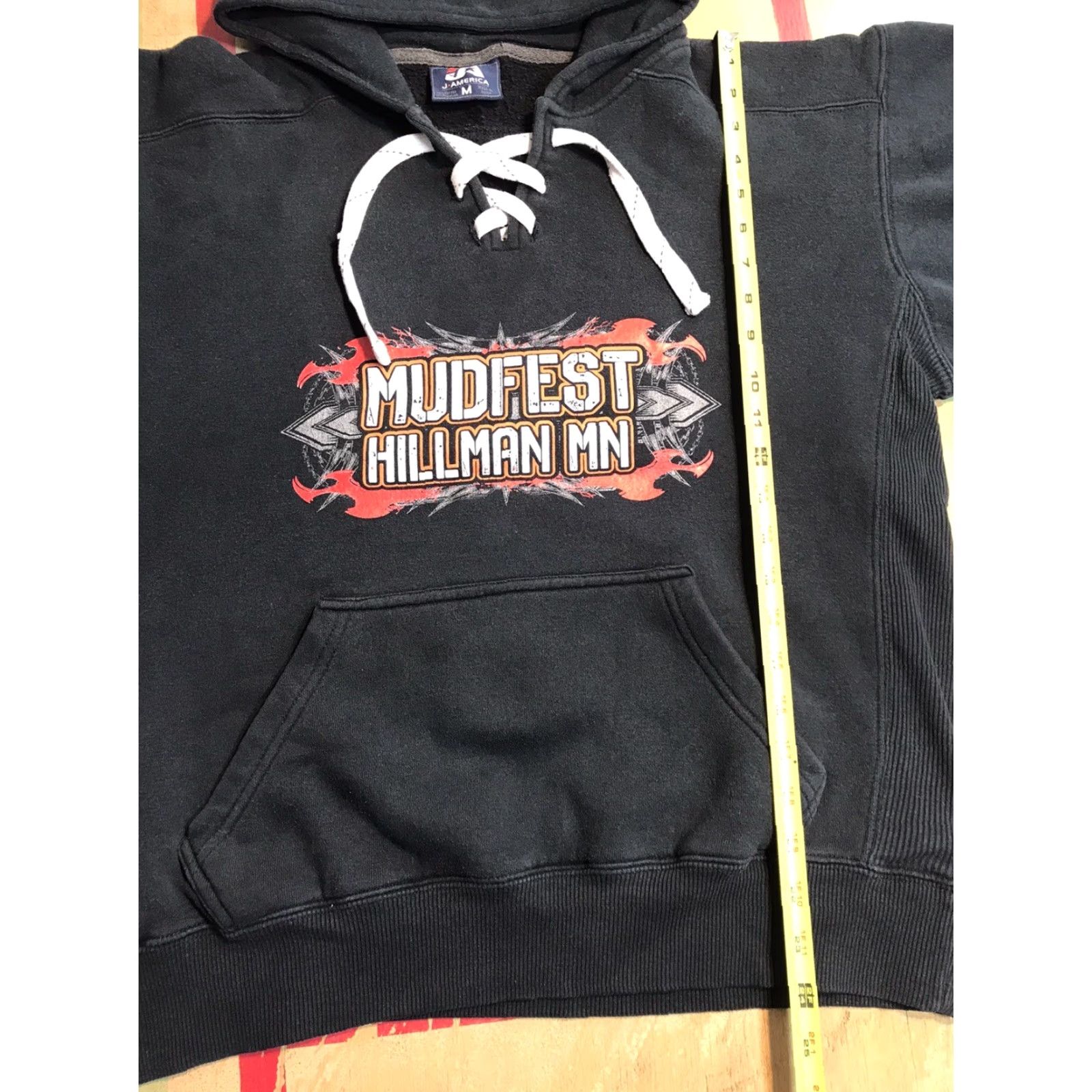Vintage J America Hoodie Mens Medium Black Sweatshirt Pullover Logo Graphic Print Cars Outdoor Classic Theme Fall Winter Size US M / EU 48-50 / 2 - 7 Thumbnail
