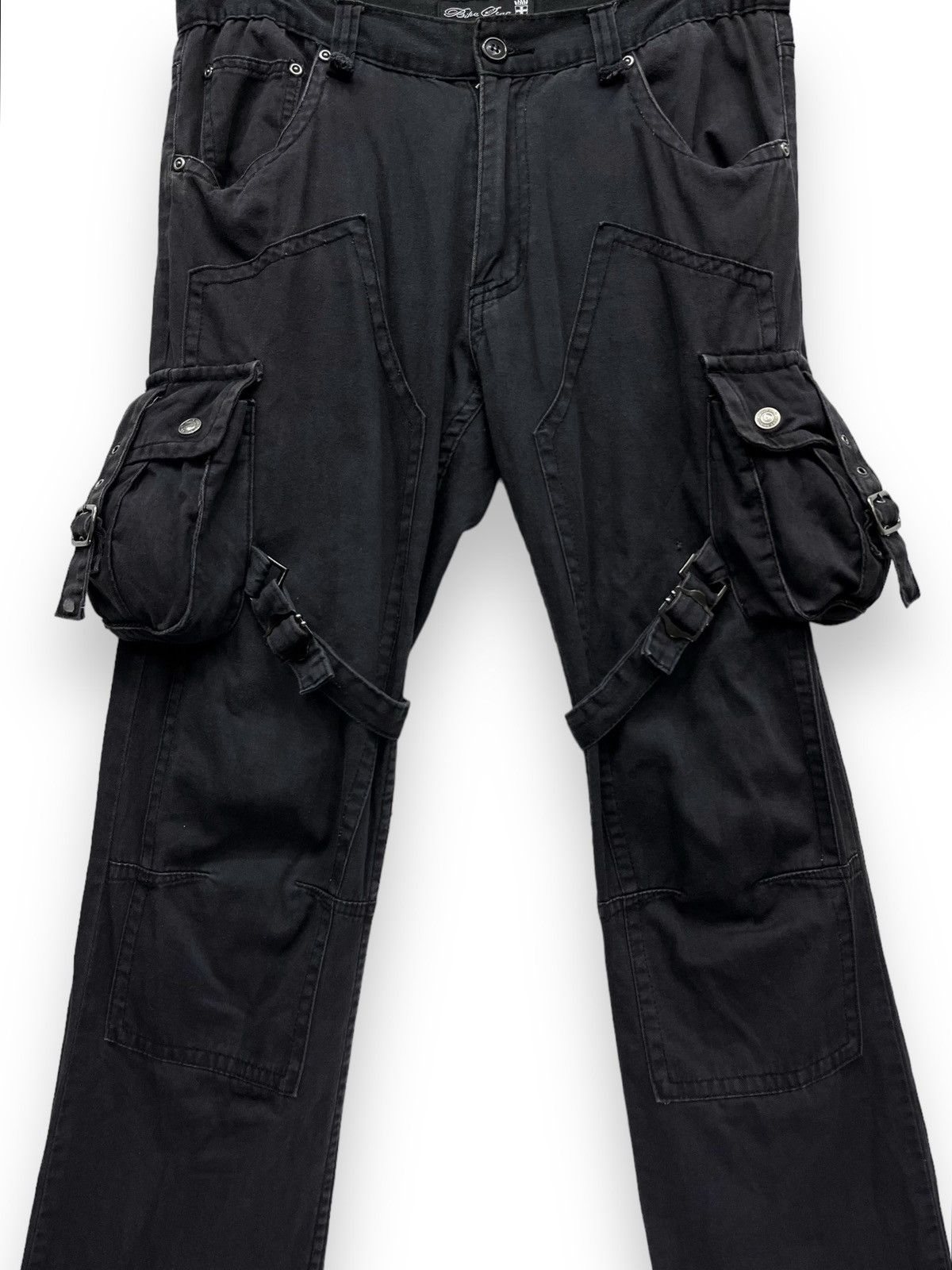 Seditionaries 🔥BIKE STAR Punk Bondage Cargo Double Knee Faded Black Flare Size US 32 / EU 48 - 9 Thumbnail