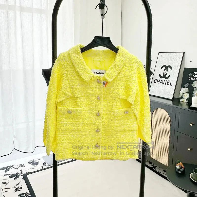 Chanel Chanel Yellow Tweed Short Sleeve Cardigan . Size S / US 4 / IT 40 - 1 Thumbnail
