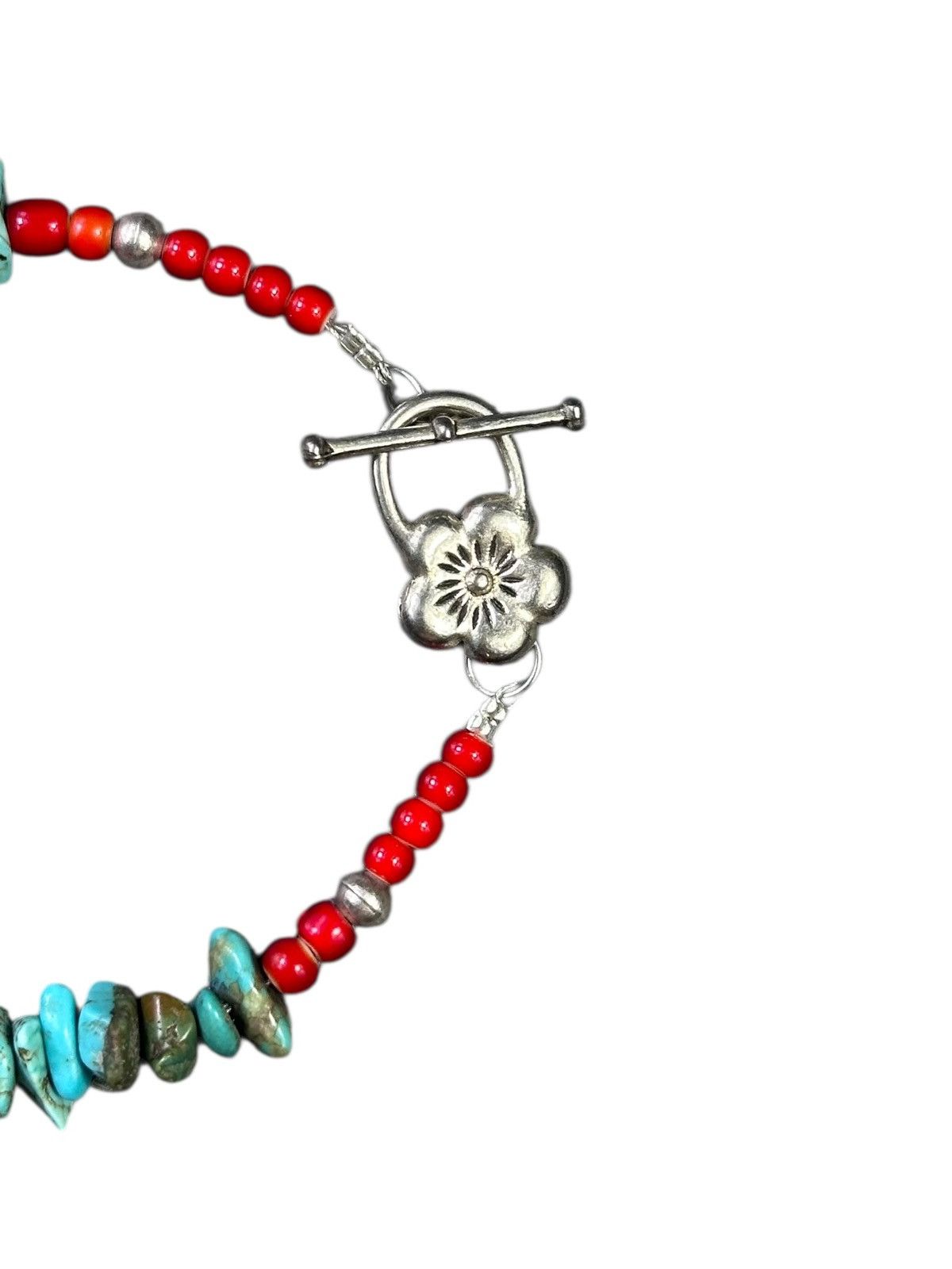 Vintage CORAL AND TURQUOISE WITH SILVER BEADS AND SAKURA BRACELET Size ONE SIZE - 3 Thumbnail