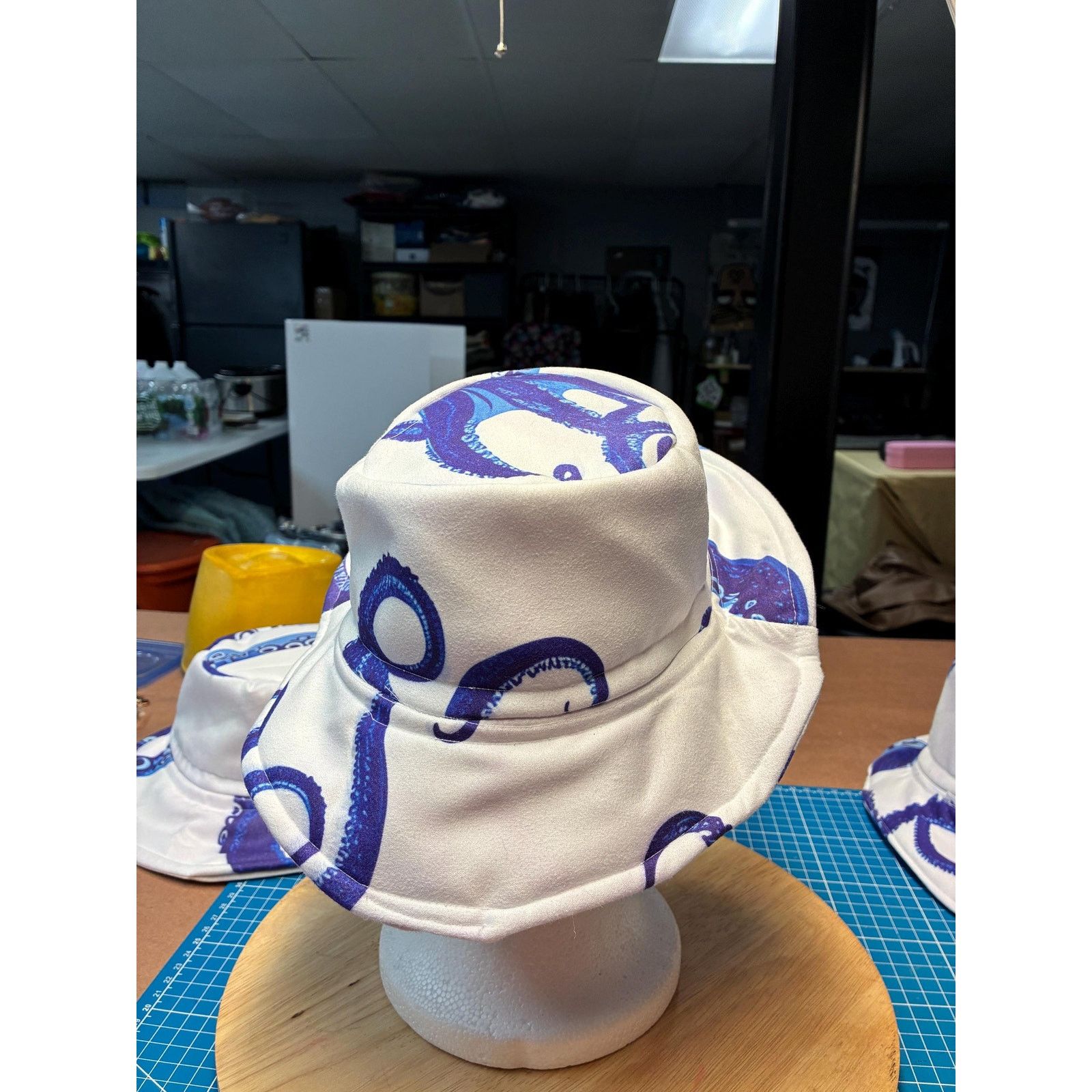 Other Upcycled Coastal Bucket Hat – Blue & White Octopus Print, Size ONE SIZE - 15 Thumbnail