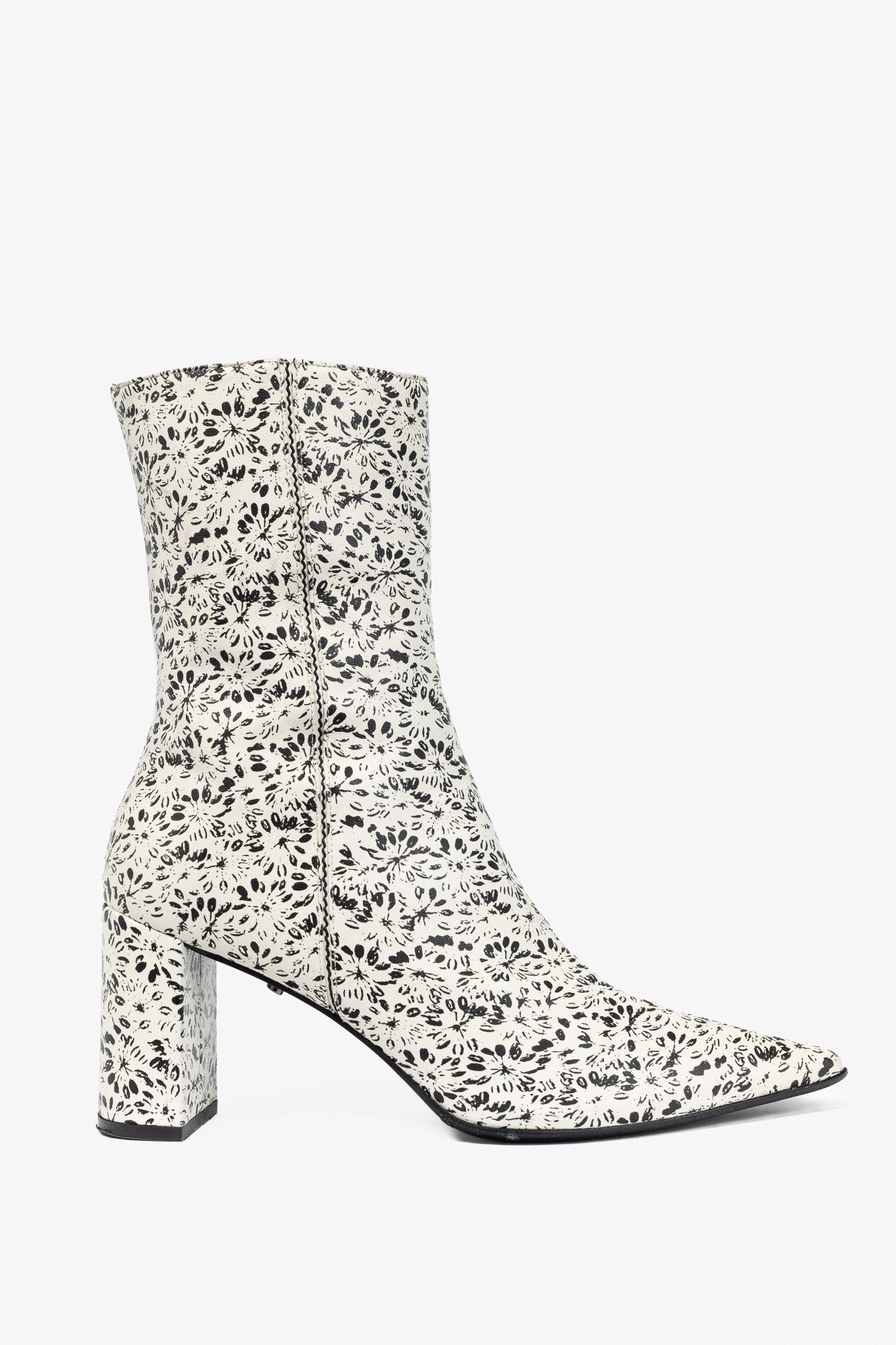 DOROTHEE SCHUMACHER Dorothee Schumacher White & Black Floral-Print Leather Boots Size US 8 / IT 38 - 1 Thumbnail