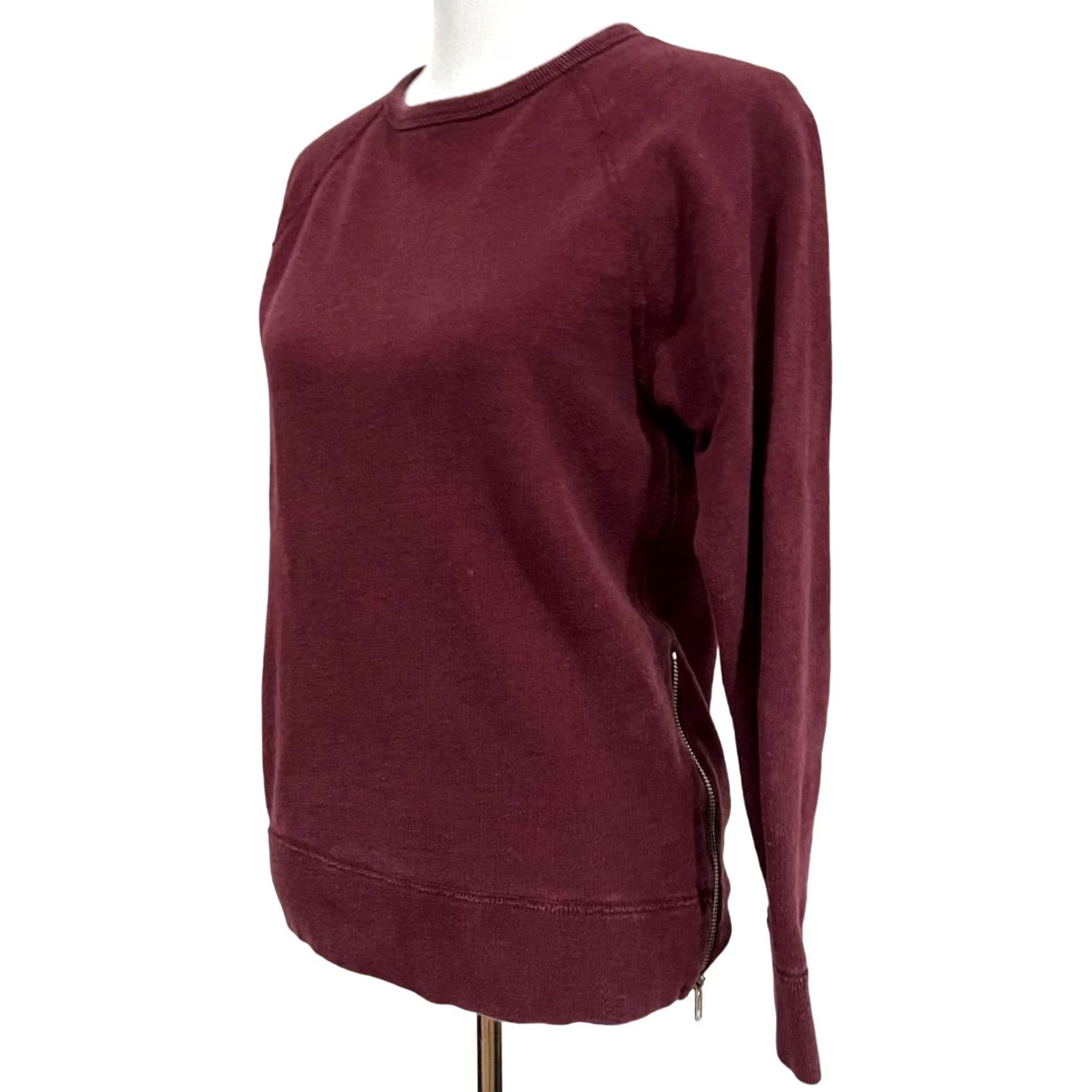 J.Crew J.CREW Women's Tunic Sweatshirt Side Zippers Burgundy Red Cotton Pullover XS Shirt Womens Regular 100% Cotton Zipper Tunic Red Burgundy XS Size XS / US 0-2 / IT 36-38 - 2 Thumbnail