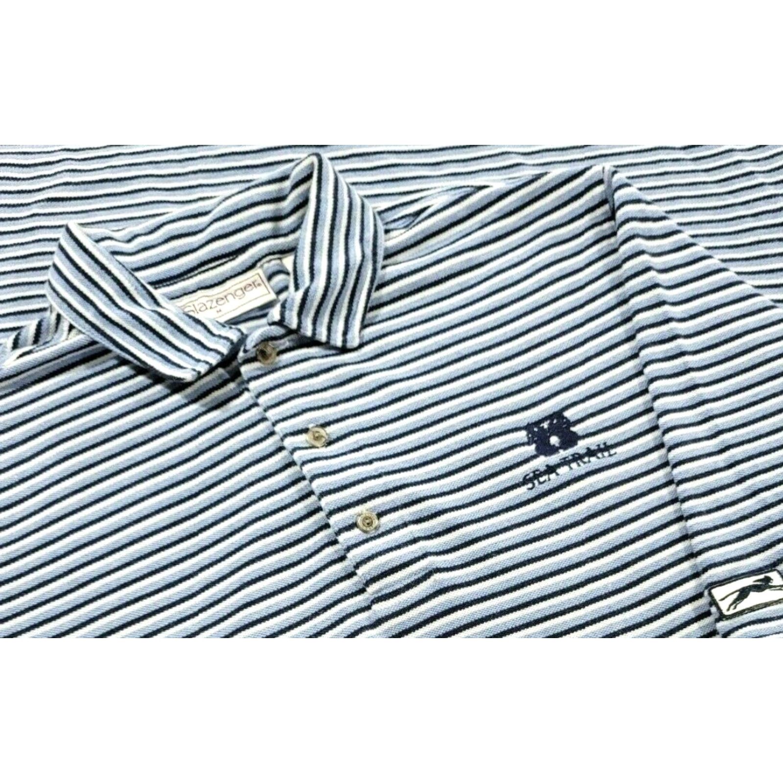 Vintage Vintage Slazenger Polo Shirt M Blue Striped Short Sleeve 100% Cotton Polo Mens Shirt Size US M / EU 48-50 / 2 - 2 Thumbnail