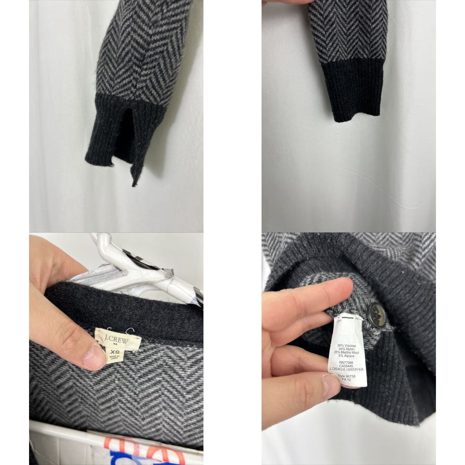 J.Crew J. Crew Cardigan Sweater Womens XS Black Gray Wool Blend Herringbone Knit Cap Sleeve V-Neck Buttons Pockets Regular Fit All Seasons Fall Winter Spring Size XS / US 0-2 / IT 36-38 - 8 Thumbnail