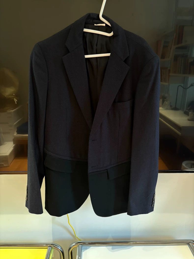 Navy Gray Plaid Wool Suit Jacket-2506