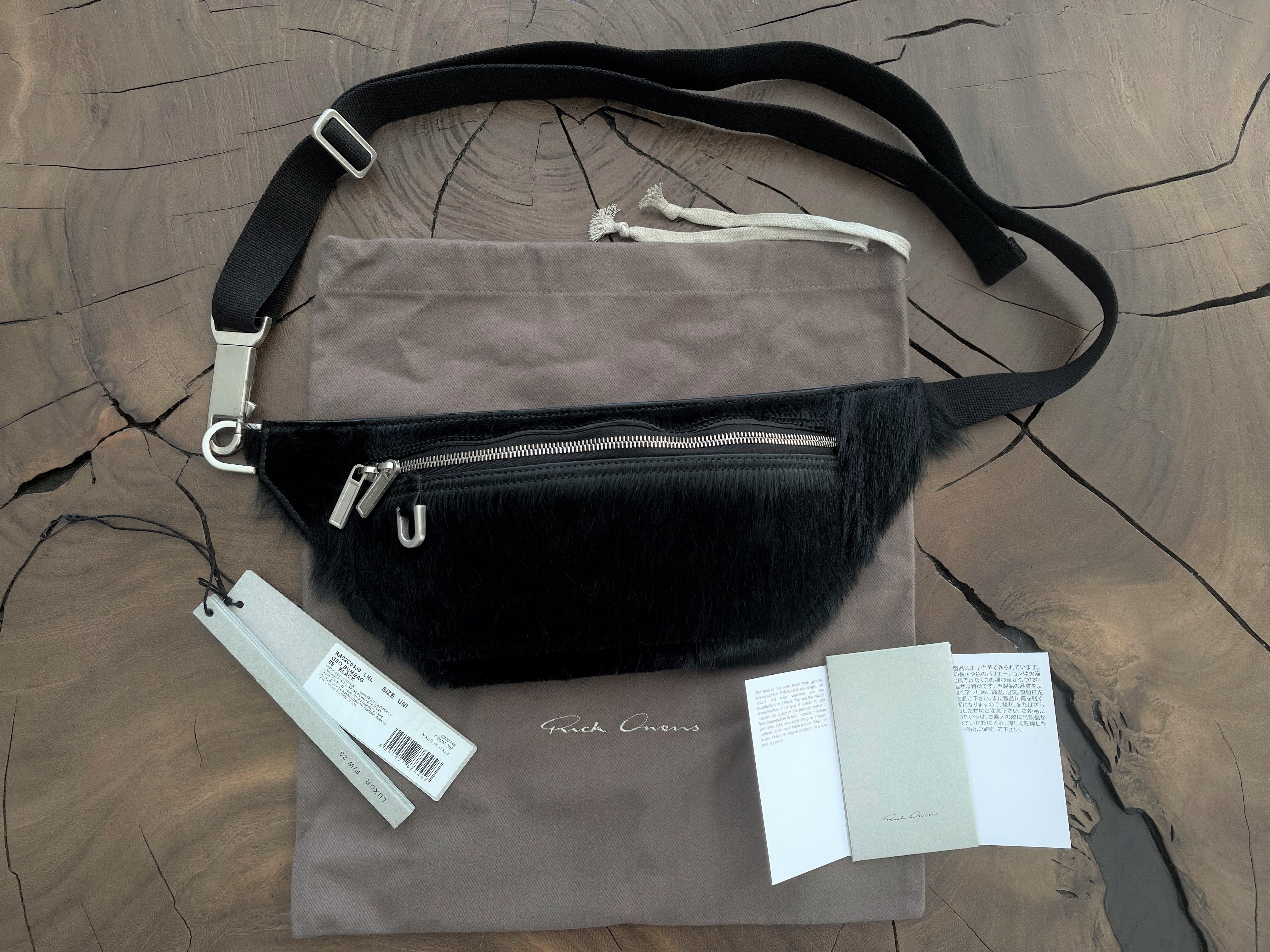 Pre-owned Rick Owens Final! Geo Cow Hair Fur Bumbag Fanny Pouch Bag Fw23 Luxor In Black