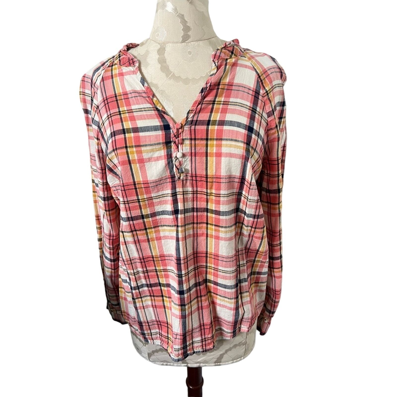 St. Johns Bay St. John’s Bay Plaid Long Sleeve V-Neck Top Small Size S / US 4 / IT 40 - 1 Thumbnail