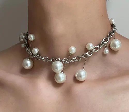 Jewelry Silver Chain Pearl Accent Choker Necklace, Statement Jewelry Size ONE SIZE - 5 Thumbnail