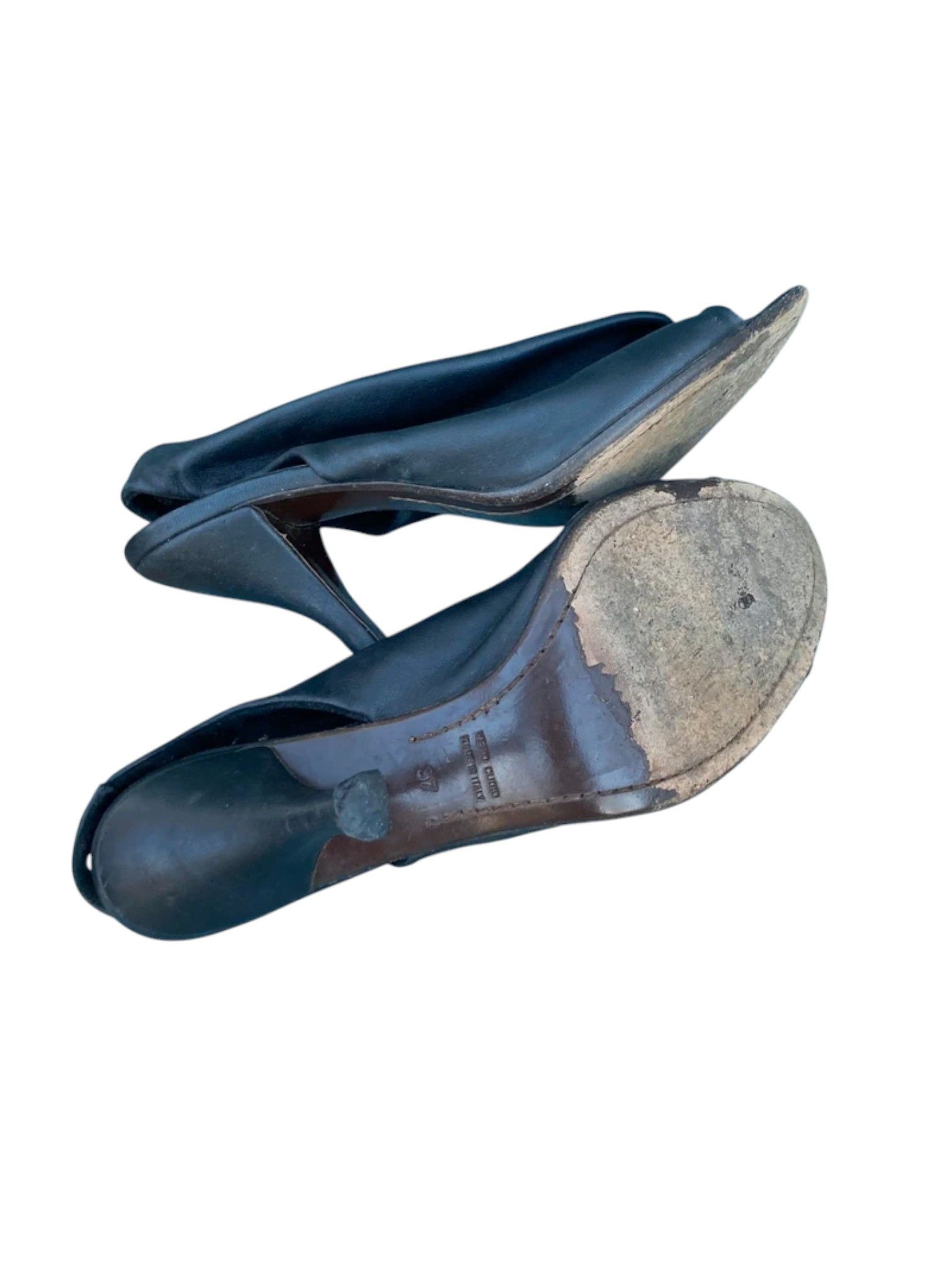 Hussein Chalayan Hussein Chalayan Draped Leather Peep-Toe Mules, Early 2000s Size US 7 / IT 37 - 4 Thumbnail