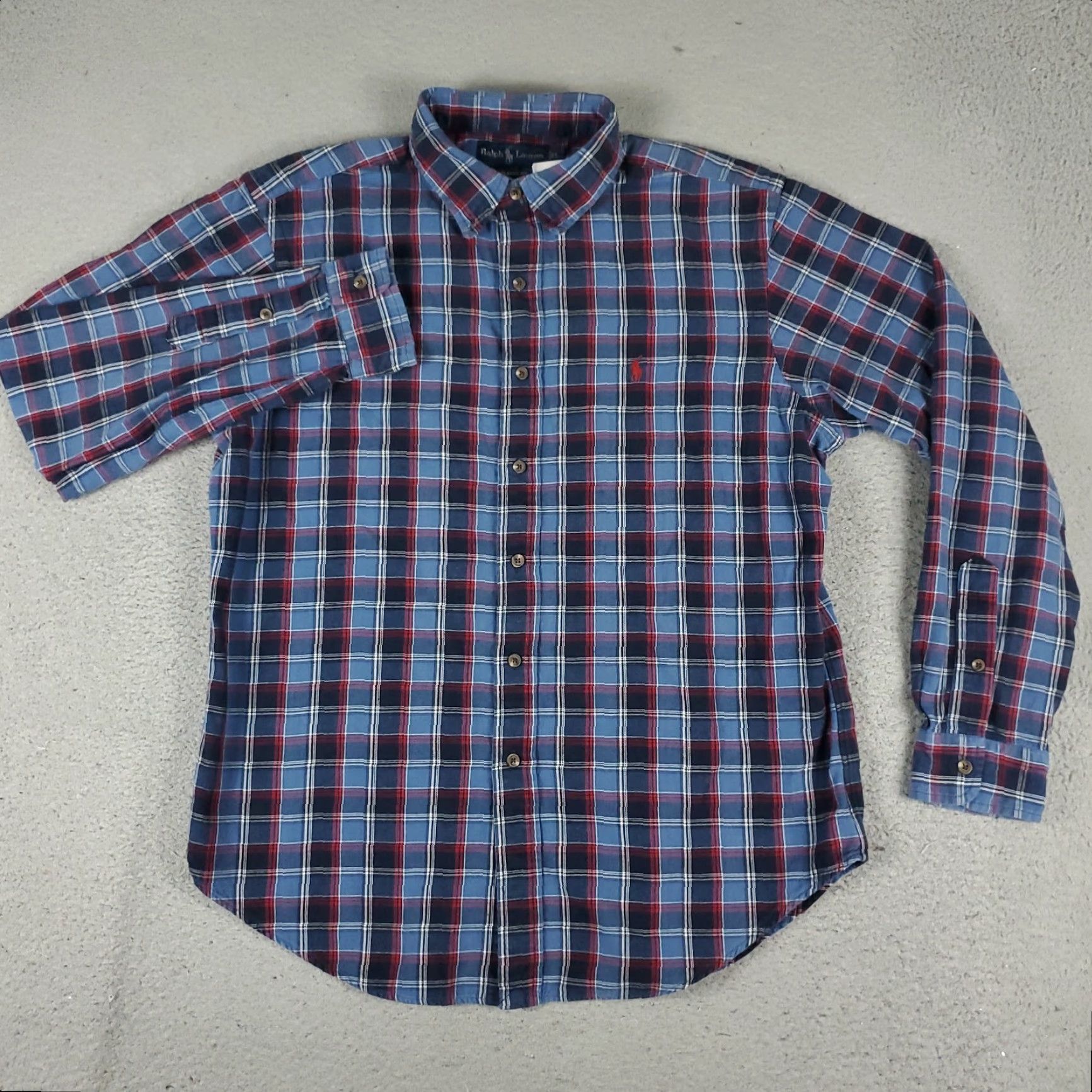 Ralph Lauren Ralph Lauren Shirt Large Blue Plaid Long Sleeve Button-Up Cotton Casual Mens Size US L / EU 52-54 / 3 - 3 Thumbnail