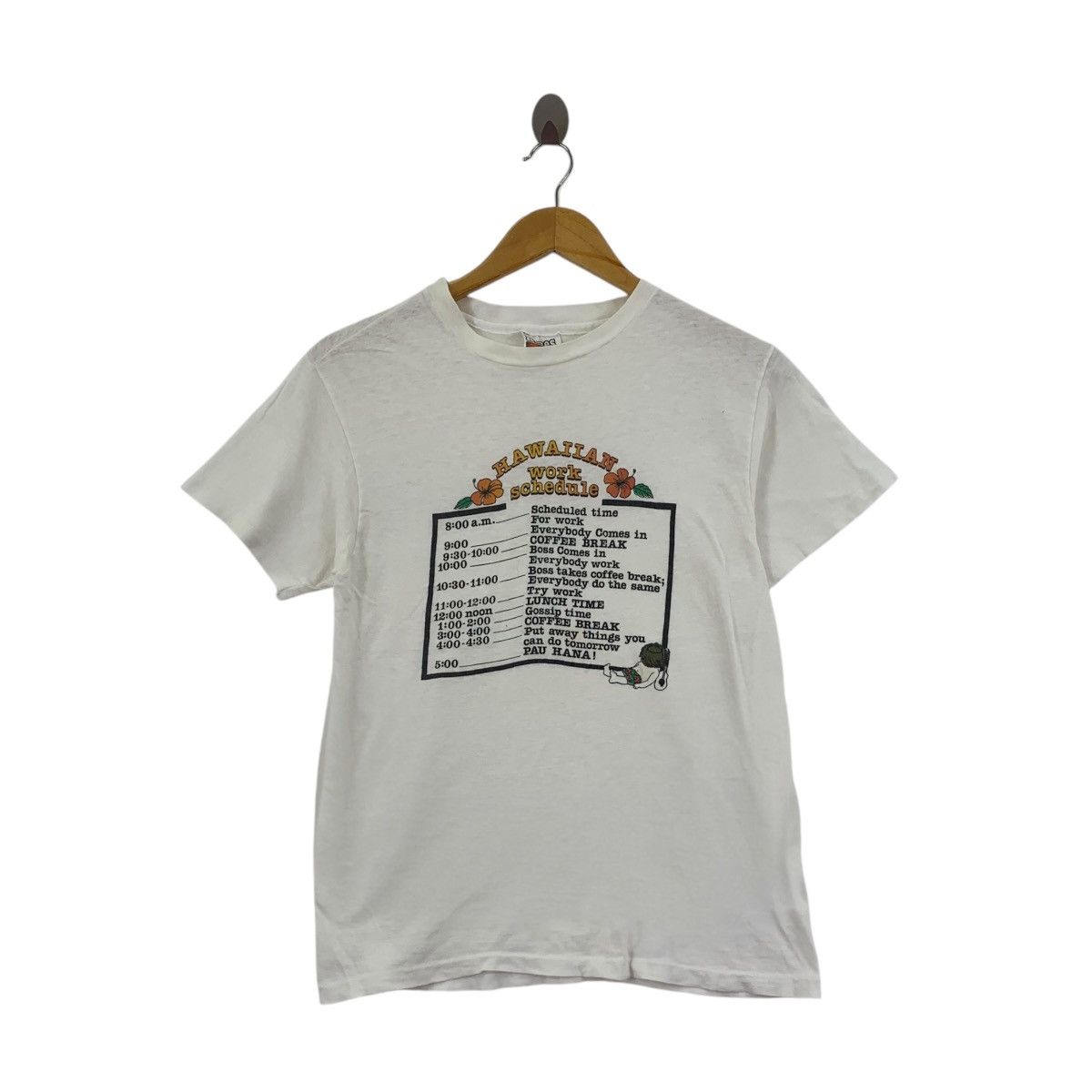 Vintage Vintage 80’ HAWAIIAN WORK SCHEDULE Pau Hana Art Tee Shirt Size US S / EU 44-46 / 1 - 1 Thumbnail