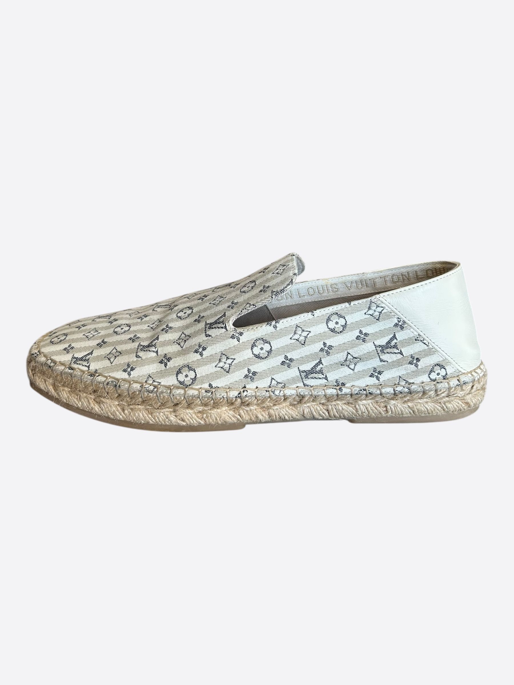 Louis Vuitton White & Beige Bidart Striped Monogram Espadrilles Size US 9 / EU 42 - 3 Thumbnail