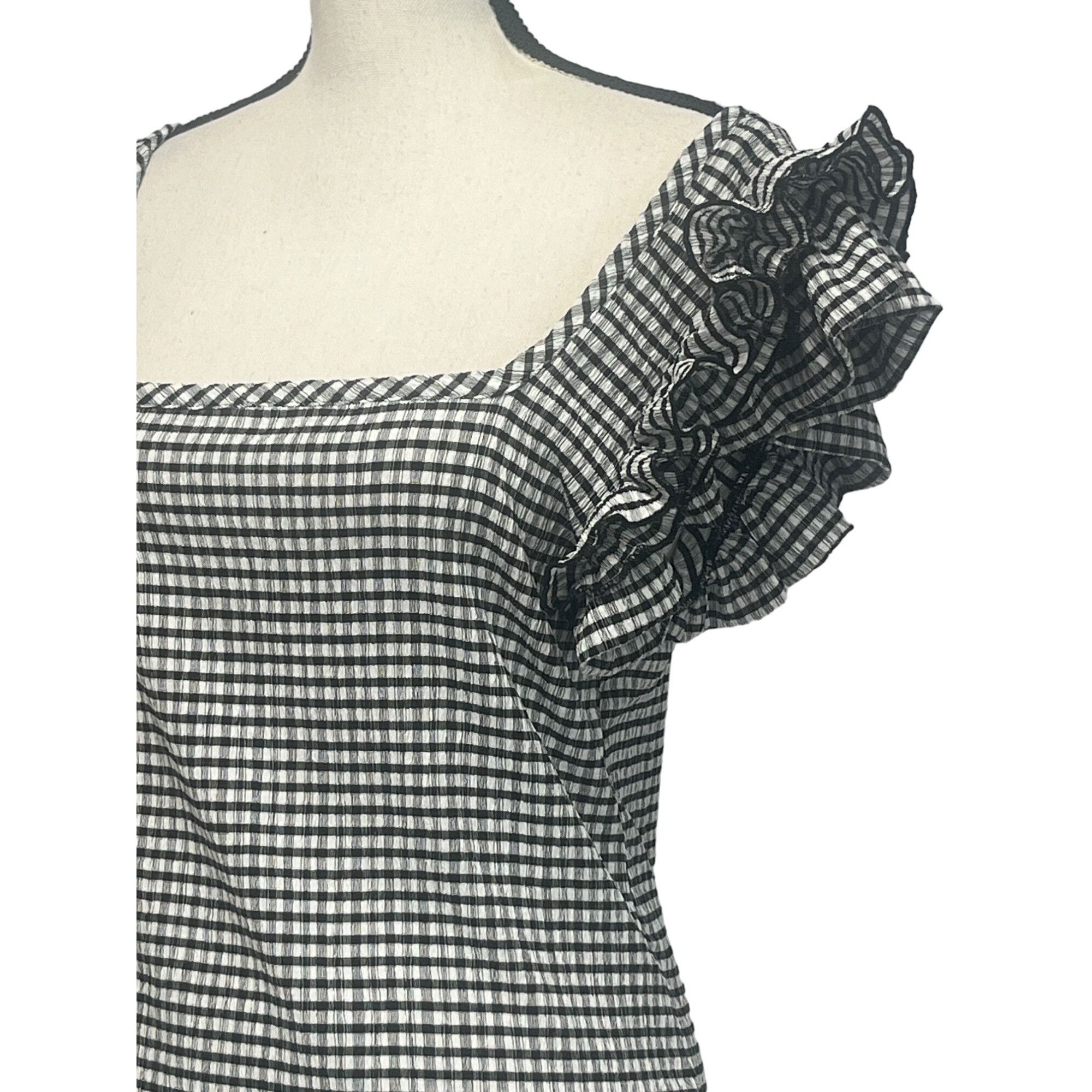 Other Circus NY Anisa Ruffle Shoulder Square Neck Top Black White Size L / US 10 / IT 46 - 5 Thumbnail
