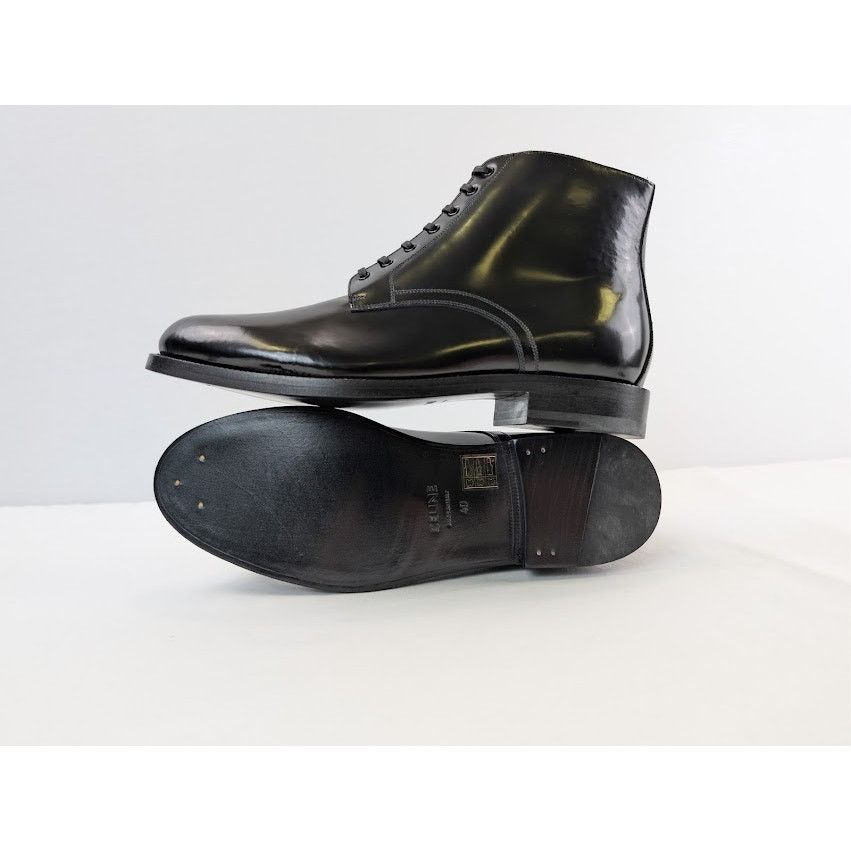 Celine o1rshd1 Leather Mid Top Shiny Classic Army Boots in Black Size US 7 / EU 40 - 13 Thumbnail