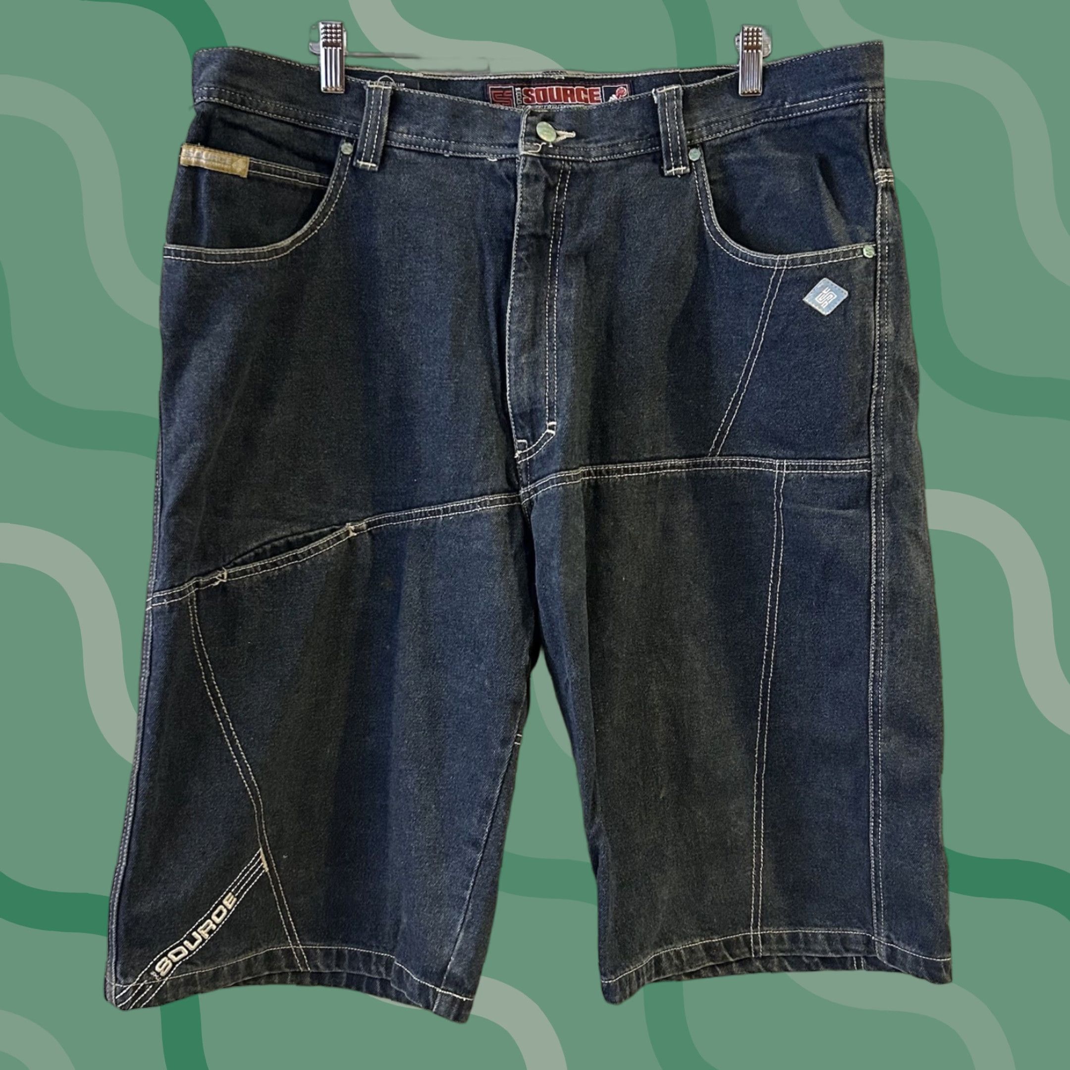 Vintage VINTAGE SOURCE Baggy Long Wide Blue Jean Shorts Jorts 90s Hip Hop Grunge 40 Mens Regular Size US 40 / EU 56 - 1 Thumbnail