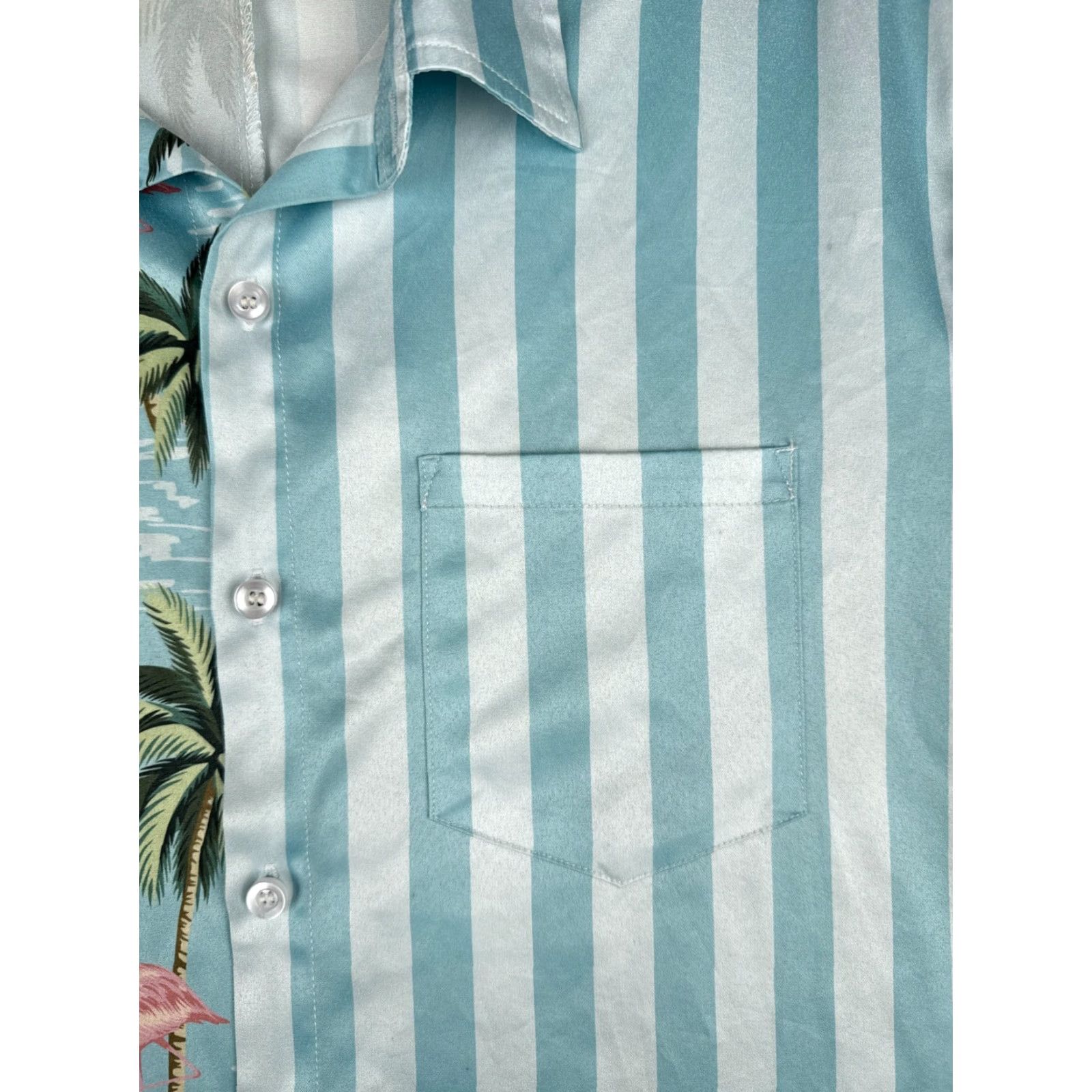 Vintage Vatpave Shirt Men Large Blue Stripe Hawaiian Flamingo Palm Polyester Blend Size US L / EU 52-54 / 3 - 6 Thumbnail