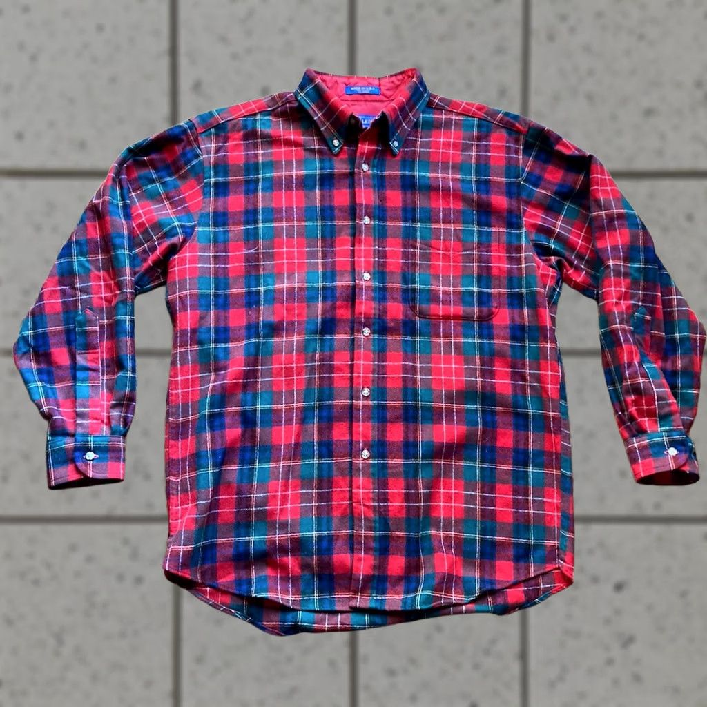 Pendleton VINTAGE Pendleton Shirt Mens M Red Wool Plaid Button-Up Long Sleeve Western Casual Chest Pocket USA Made Size US M / EU 48-50 / 2 - 1 Thumbnail