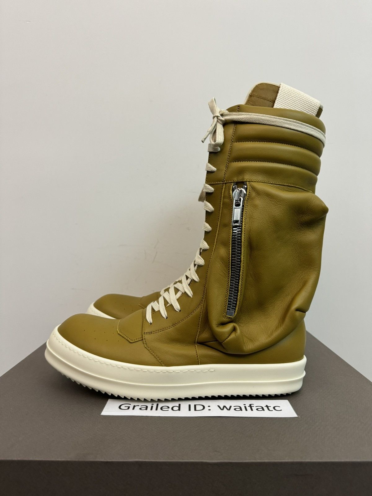 image of Rick Owens Leather Sulphate Milk Cargobaskets Shoes in Sulphur, Men's (Size 9)