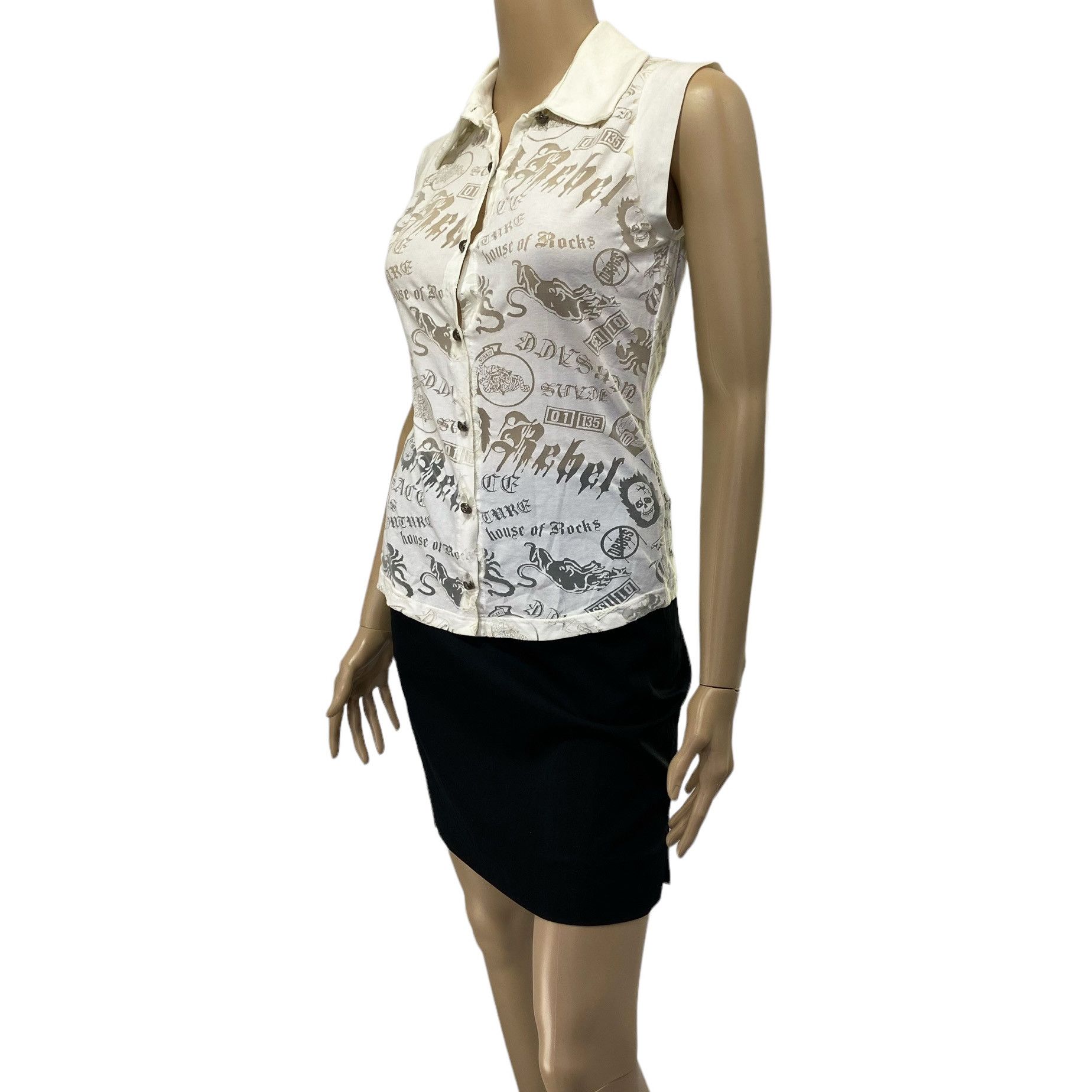 Versace Jeans Couture × Vintage Vintage White House Of Rock Tattoo Prints Button Up Top Size L / US 10 / IT 46 - 3 Thumbnail