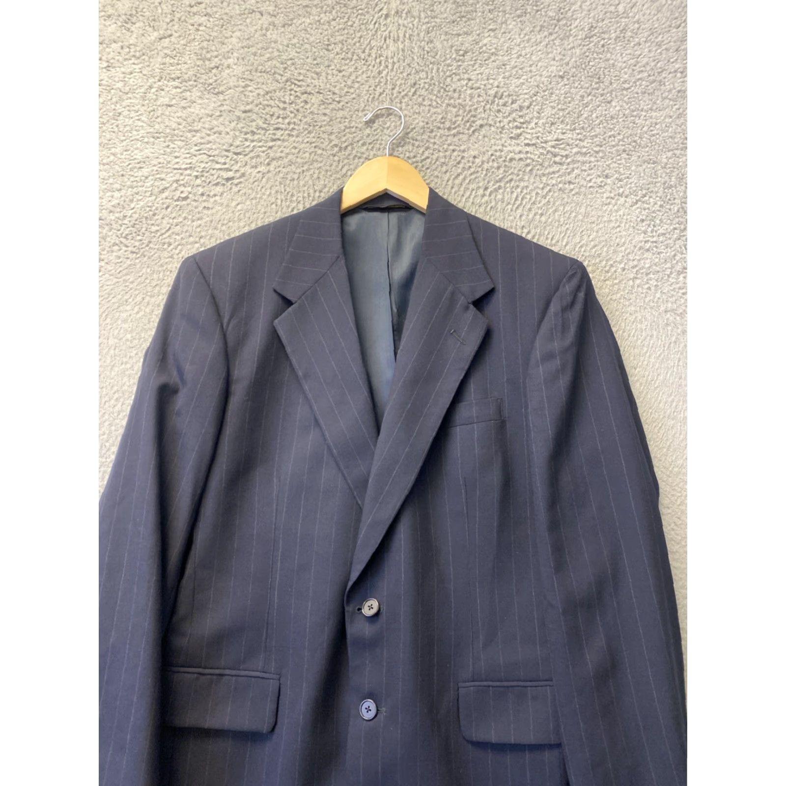 VINTAGE Kilgour French Stanbury Mens Wool Navy Striped Blazer Jacket 40R Regular Men's