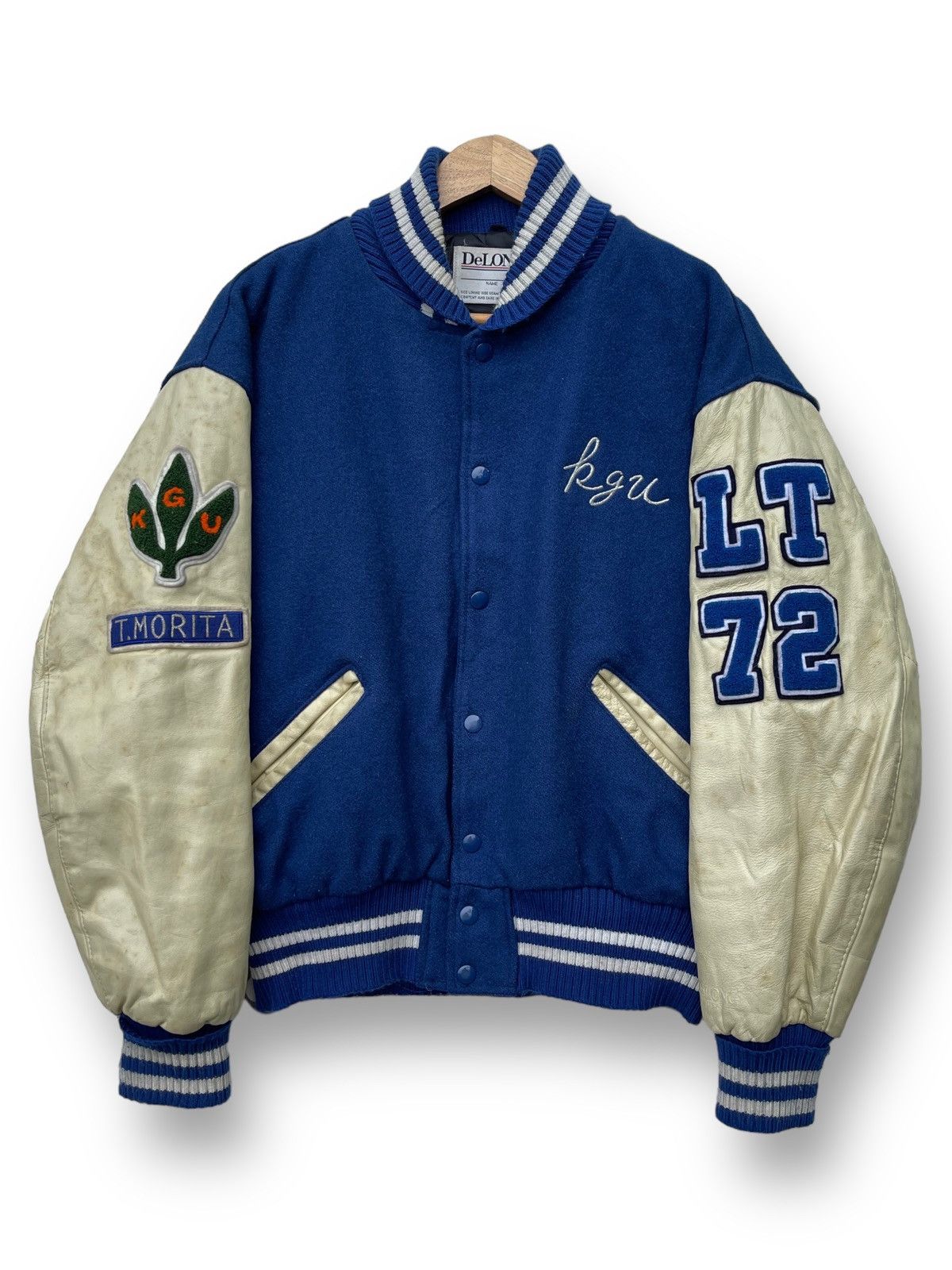 Delong 🔥Vintage 90's Delong USA Hurricanes Leather Sleeve Varsity Size US L / EU 52-54 / 3 - 7 Thumbnail