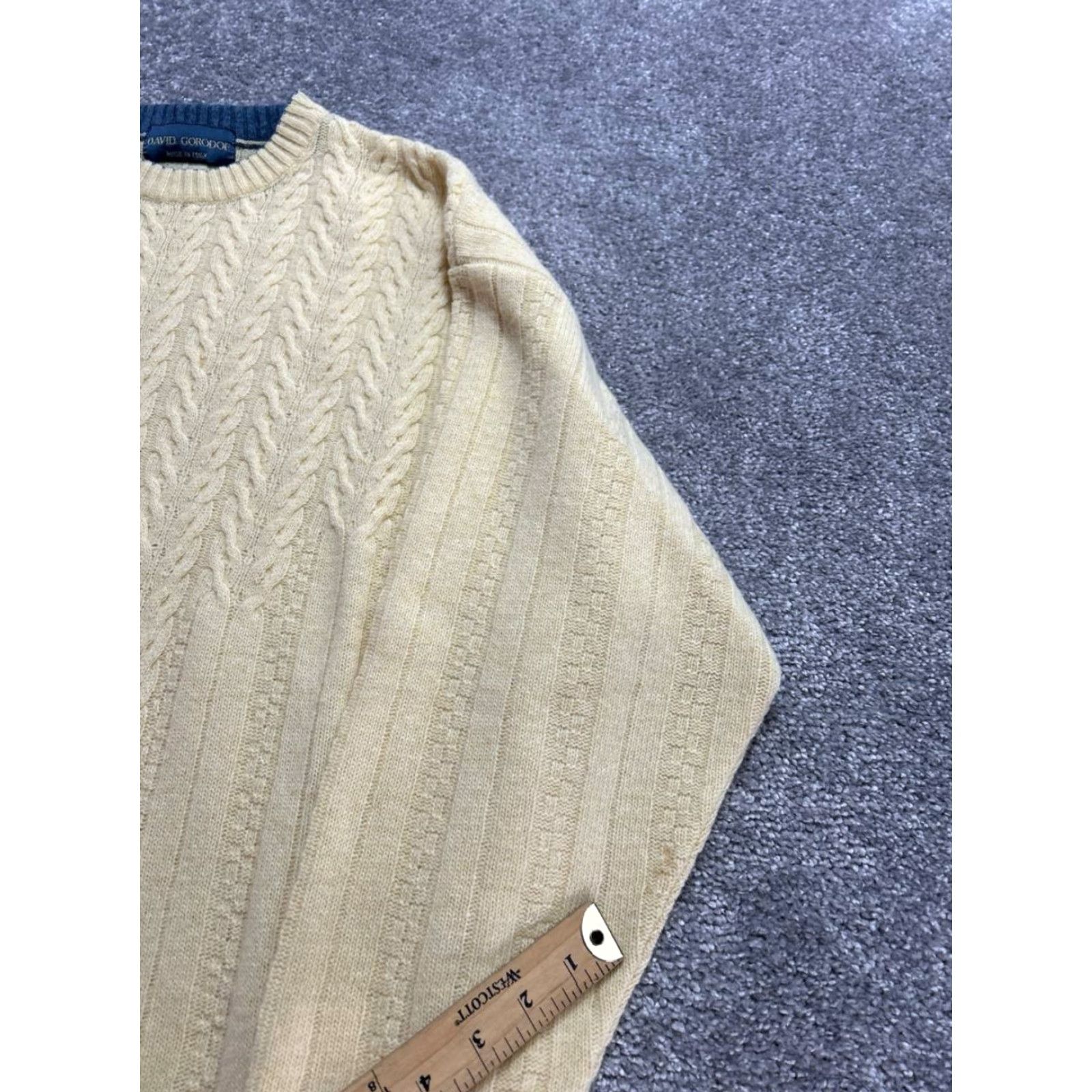 Vintage David Gorodof Sweater Mens Large Beige Contrast Hem Cable Knit Ribbed Shirt Size US L / EU 52-54 / 3 - 4 Thumbnail
