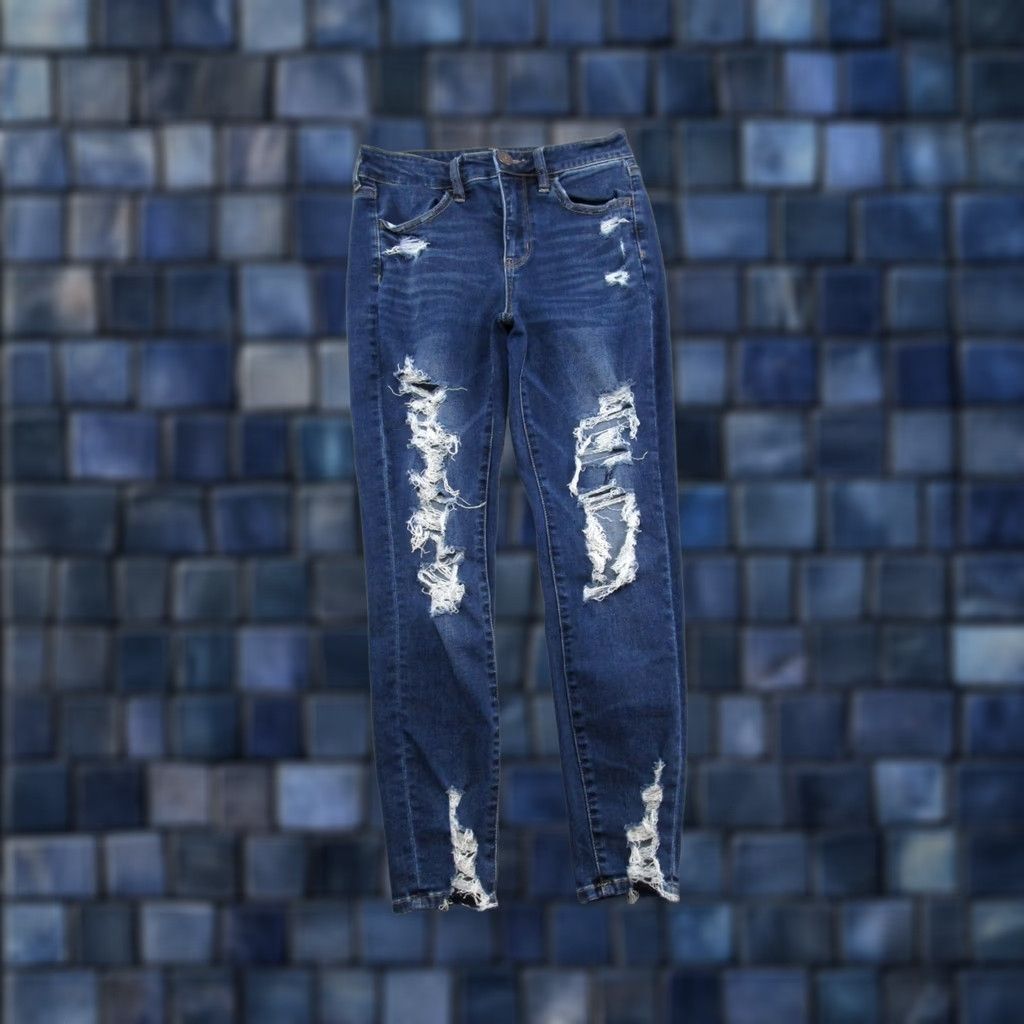 American Eagle Outfitters American Eagle Outfitters Jegging Jeans Size 4 Short Distressed Hi Rise Stretch Denim Blue Women’s 5-Pocket Design Size 27" / US 4 / IT 40 - 1 Thumbnail