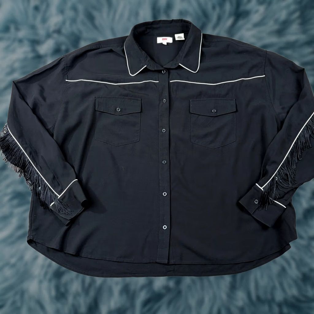 Levi's Levis Western Fringe Button-Down Shirt Black White Piping Viscose Medium Womens Shirt Size M / US 6-8 / IT 42-44 - 1 Thumbnail