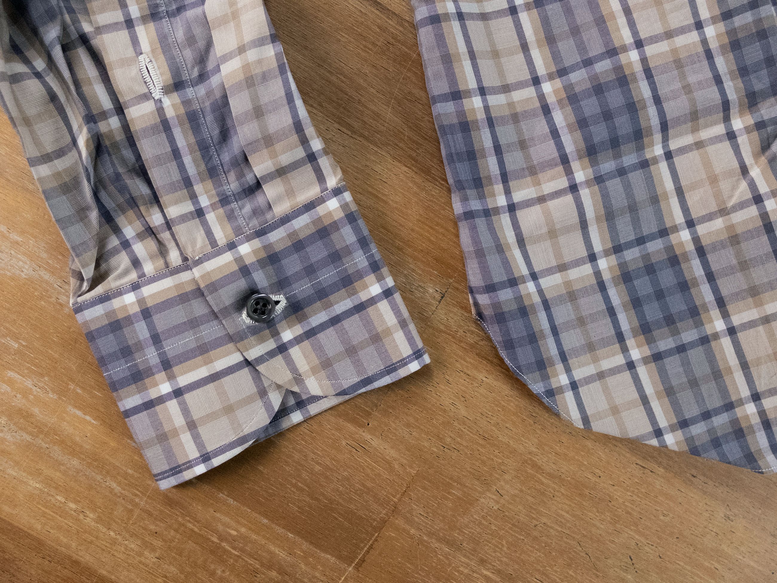 Isaia ISAIA Napoli gray beige plaid cotton dress shirt 40 / 15.75 Size US M / EU 48-50 / 2 - 3 Thumbnail