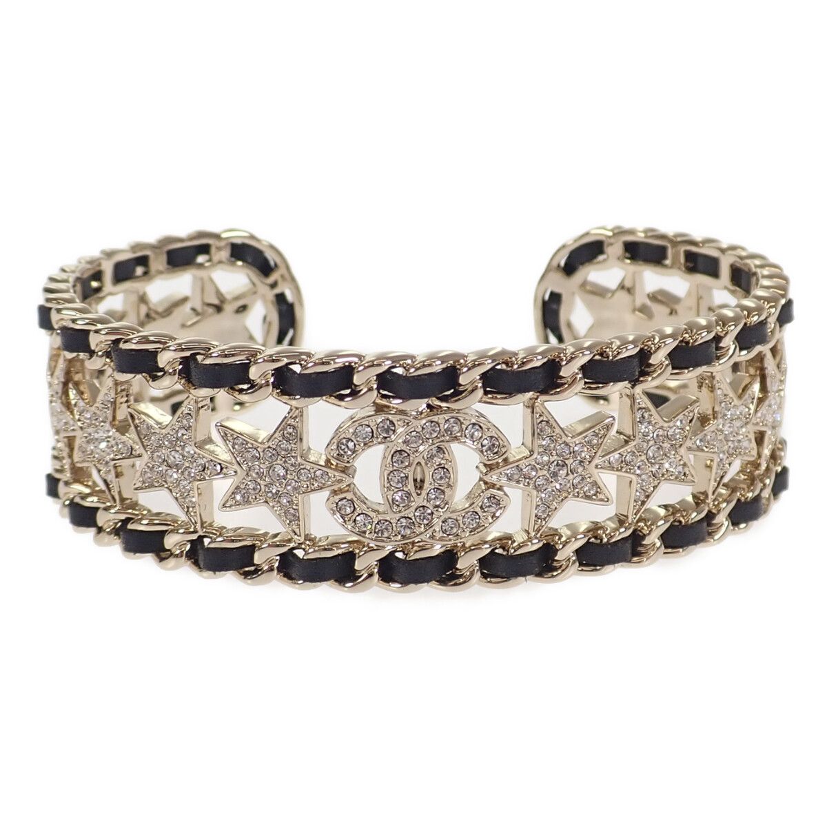 image of Chanel Cc Rhinestone Star Bangle in Gold, Women's