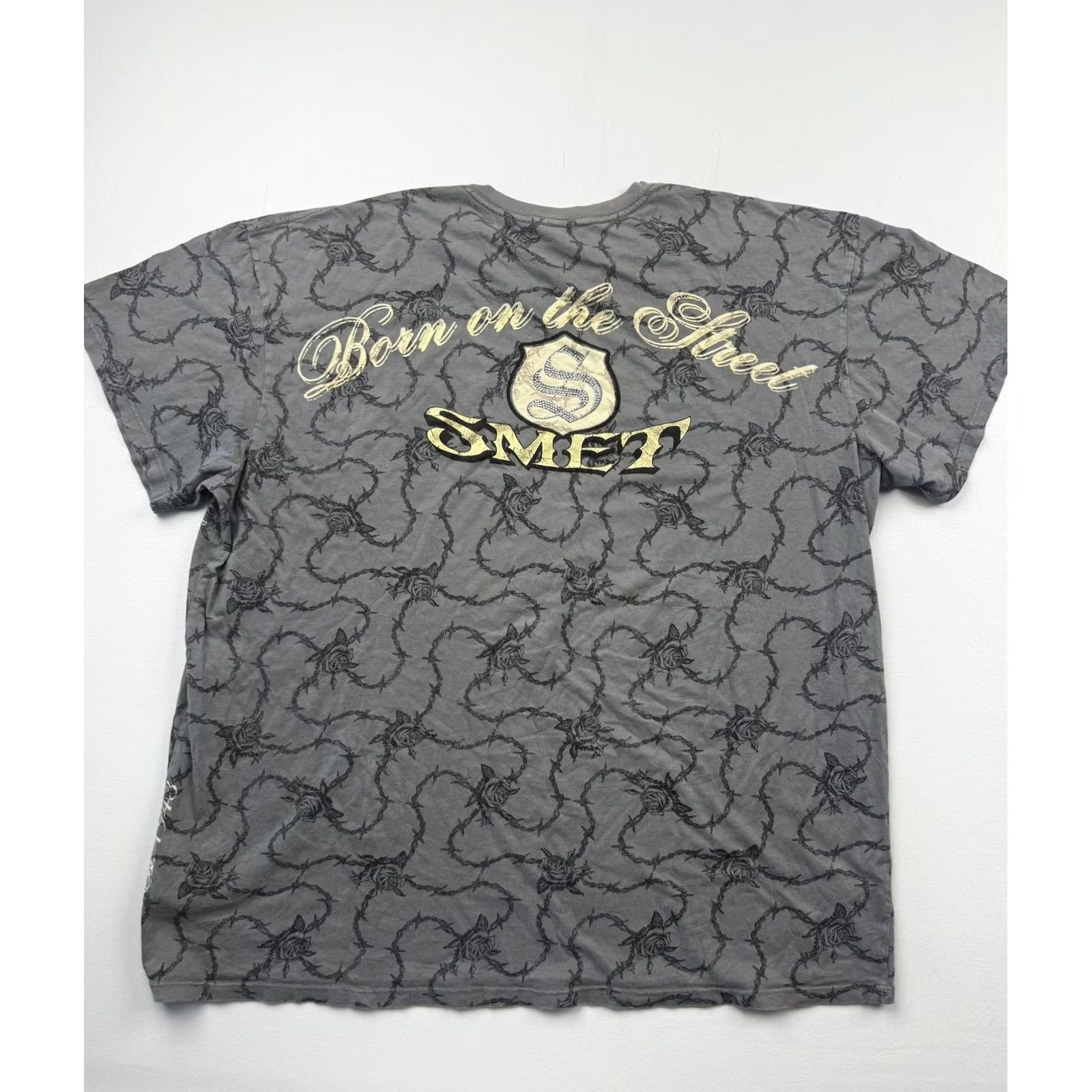 Vintage Smet Shirt Mens 2XL Gray Skull Rhinestone Graphic Tee Biker Blood For Blood USA Shirt Size US XXL / EU 58 / 5 - 2 Thumbnail