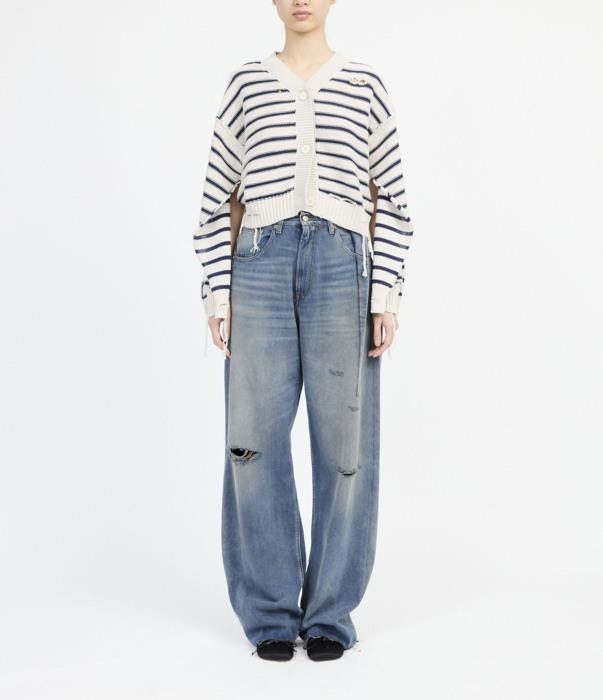 Maison Margiela o1bcso1str0426 MM Striped Knit Cardigan in White/Blue Size L / US 10 / IT 46 - 8 Thumbnail