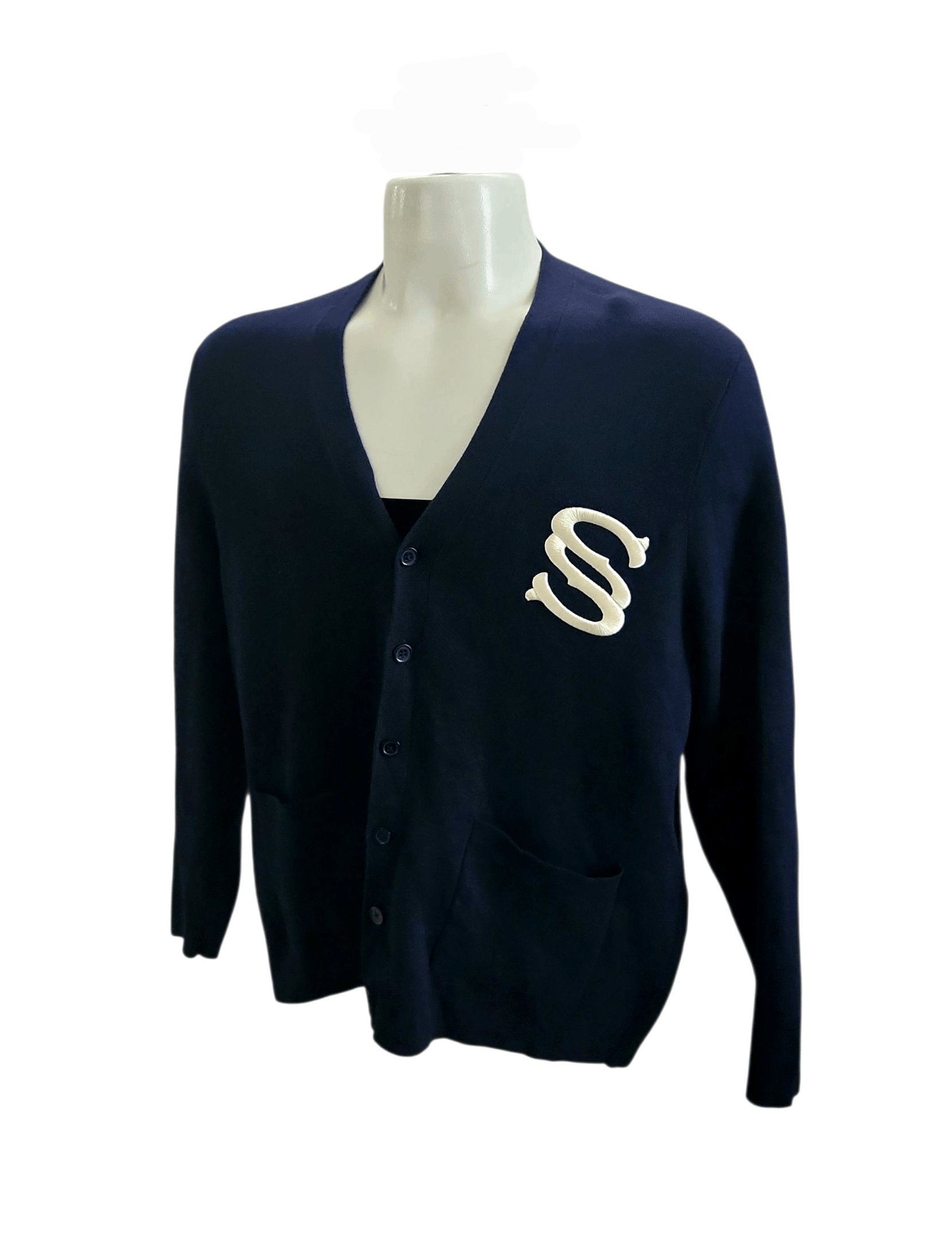 Sandro Sandro Wool & Cotton Blend Cardigan Navy Blue Embroidered Size US L / EU 52-54 / 3 - 2 Thumbnail