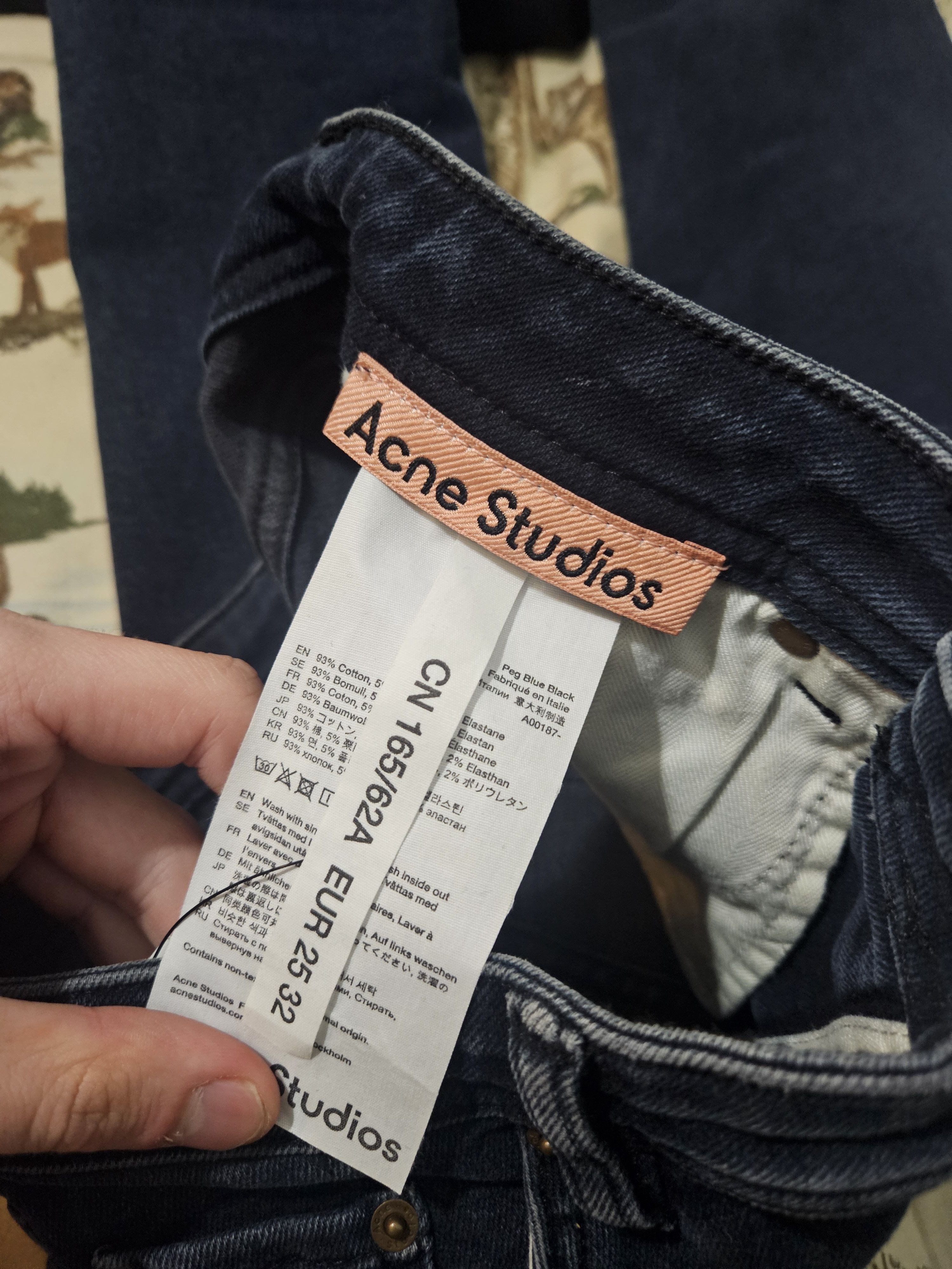 Acne Studios Peg Blue Black Leather Back Patch Skinny Denim Jeans Size 25" / US 0 / IT 36 - 6 Thumbnail