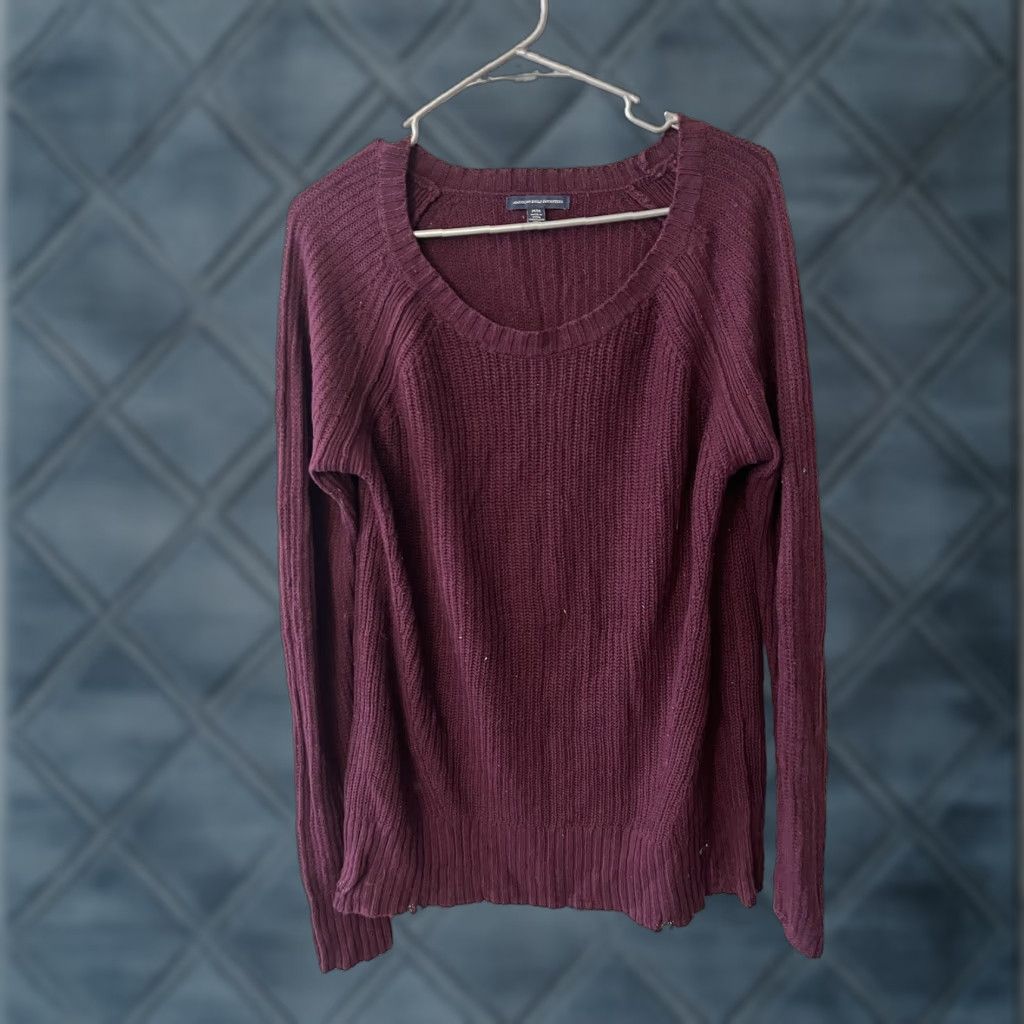American Eagle Outfitters American Eagle Outfitters Women Pullover Sweater Crew Neck Long Sleeve Maroon Knit M Burgundy Solid Cable-Knit Fall Winter 90s Classic American Womens Size M / US 6-8 / IT 42-44 - 1 Thumbnail