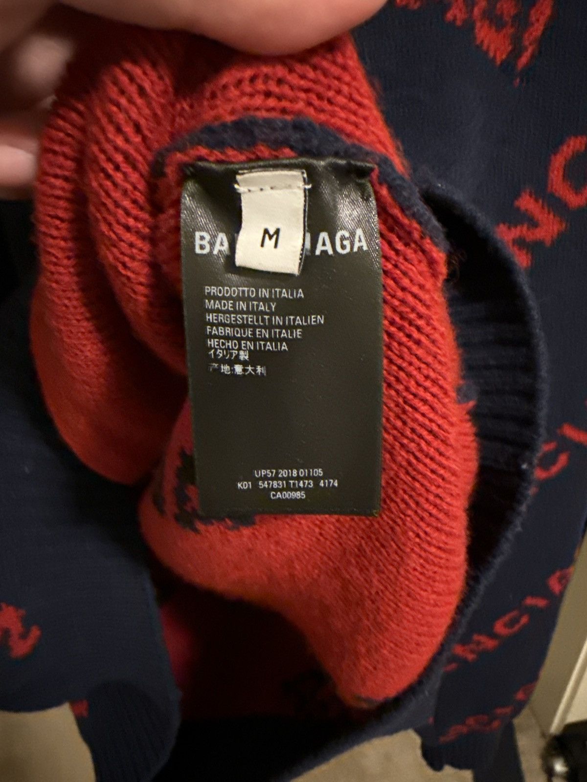 Balenciaga Balenciaga Allover Logo Intarsia Knit Sweater — Navy/Red Size US M / EU 48-50 / 2 - 5 Thumbnail