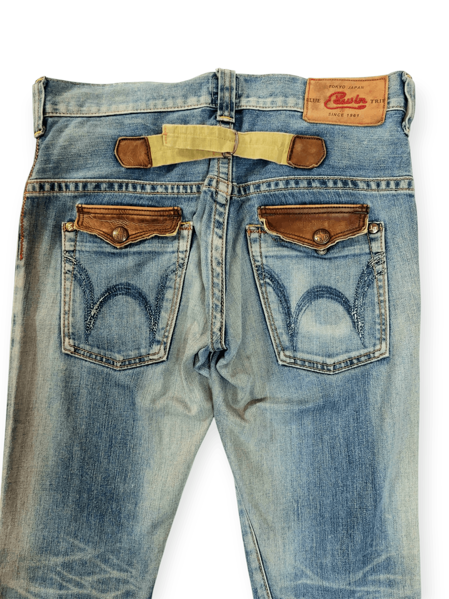 Edwin Flare💥 90's Edwin Blue Trip Tokyo Japan Buckle Back Denim Size US 33 - 13 Thumbnail