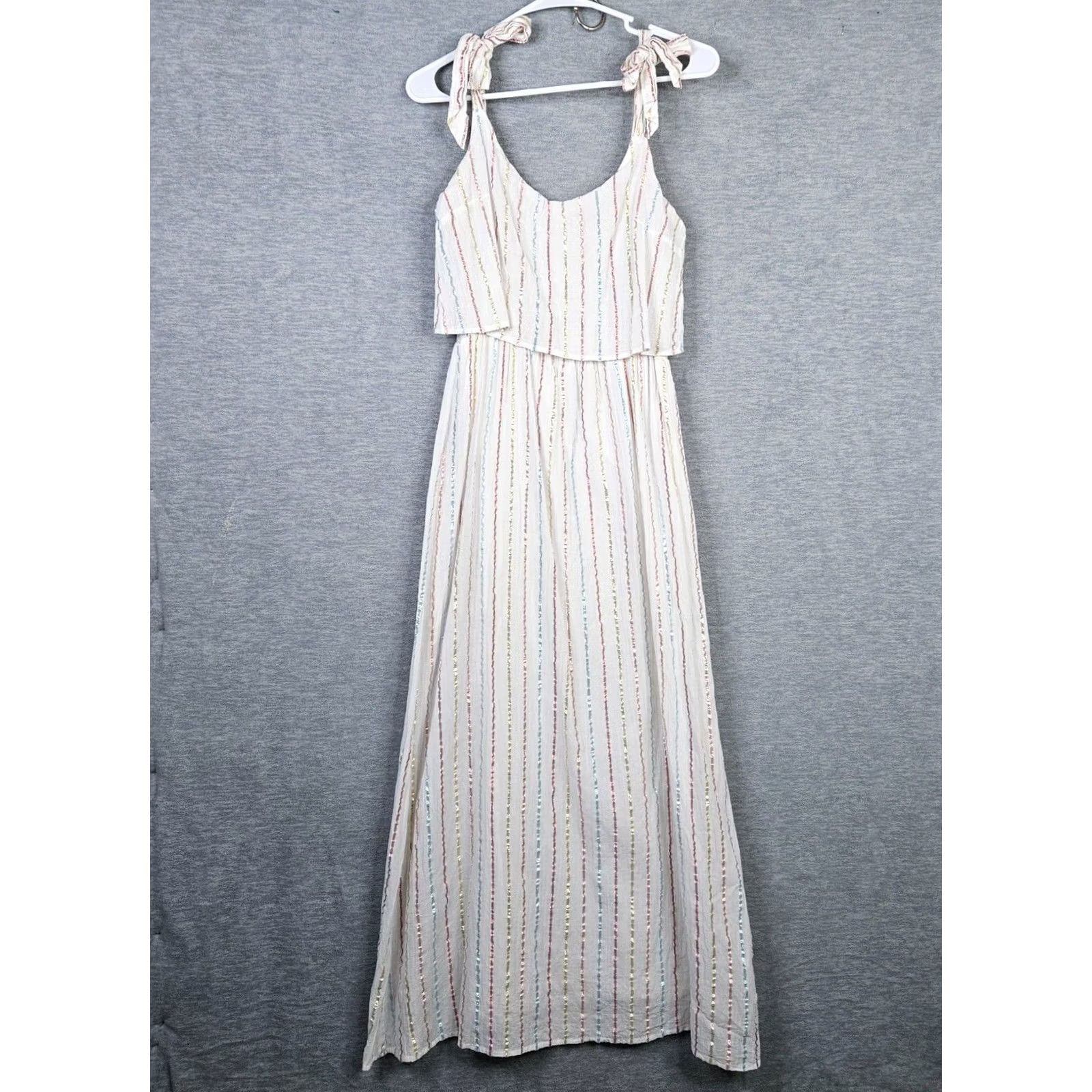 Zanerobe SEZANE Dress Maxi Striped Augusta Metallic Tie Shoulder V-Neck 34 Adult Womens Multicolor Mockup: Not Applicable Size XXS / US 00 / IT 34 - 2 Thumbnail