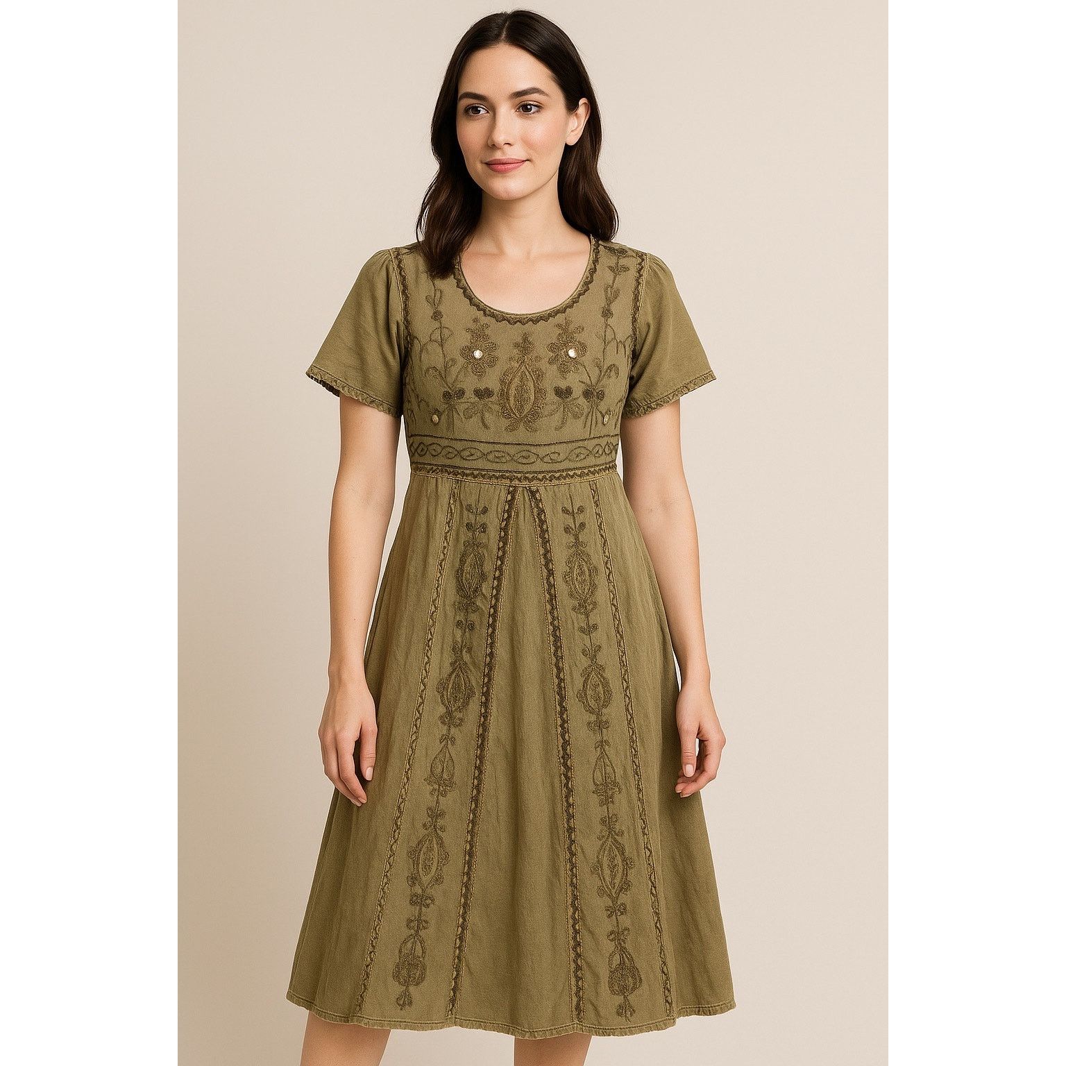 VTG MPH 90' Olive Green Boho Dress 90s Y2K Hippie sz sm
